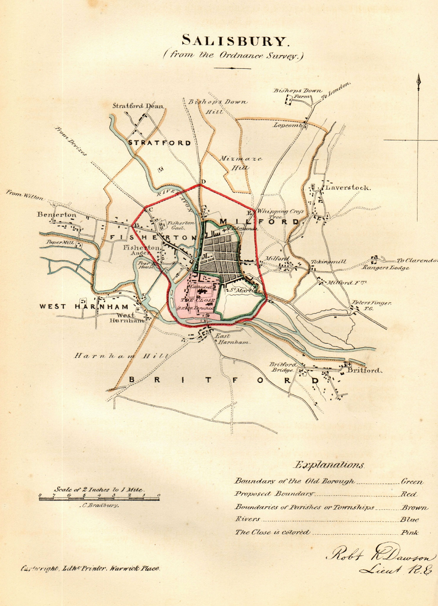 Associate Product SALISBURY town/borough plan. REFORM ACT. Harnham. Wiltshire. DAWSON 1832 map