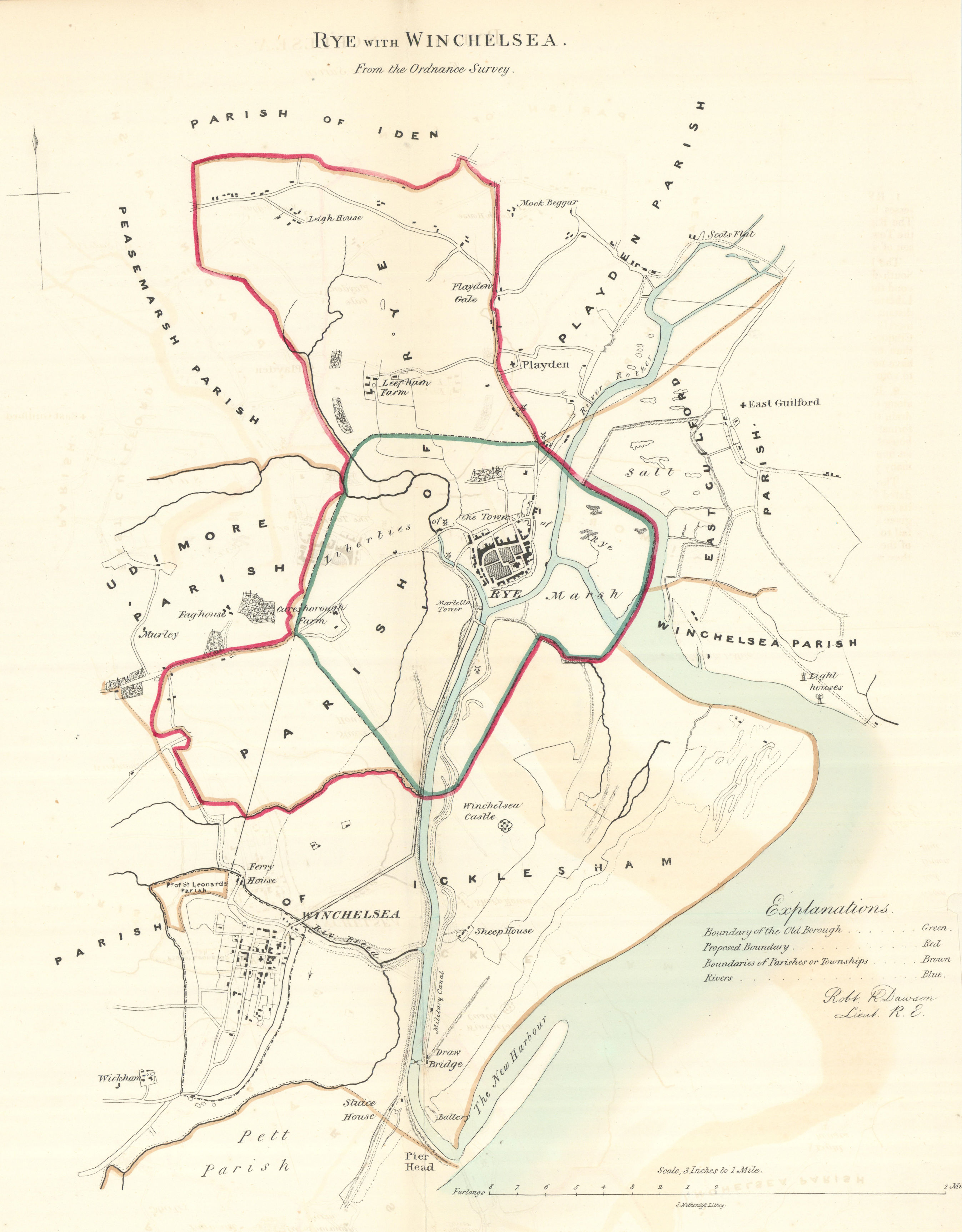 RYE with WINCHELSEA borough/town plan. REFORM ACT. Sussex. DAWSON 1832 old map