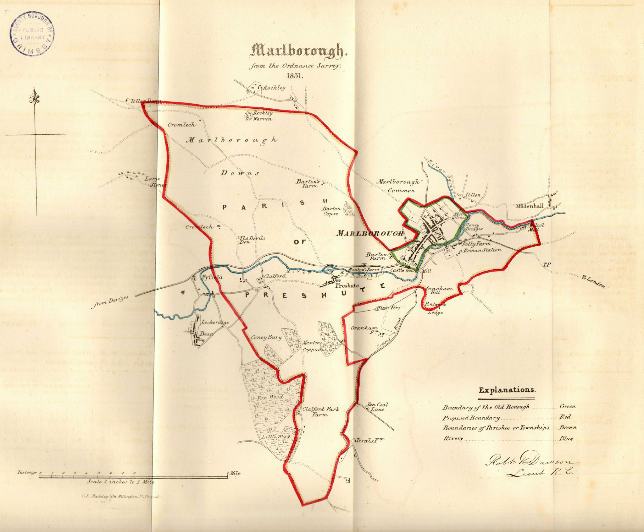 Associate Product MARLBOROUGH town/borough plan. REFORM ACT. Lockeridge Wiltshire. DAWSON 1832 map