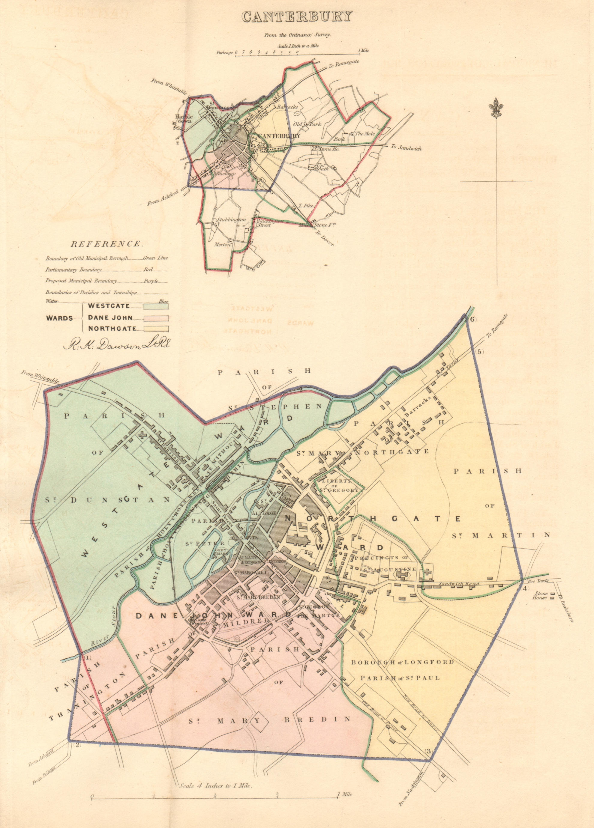 Associate Product CANTERBURY borough/town plan. BOUNDARY REVIEW. Kent. DAWSON 1837 old map
