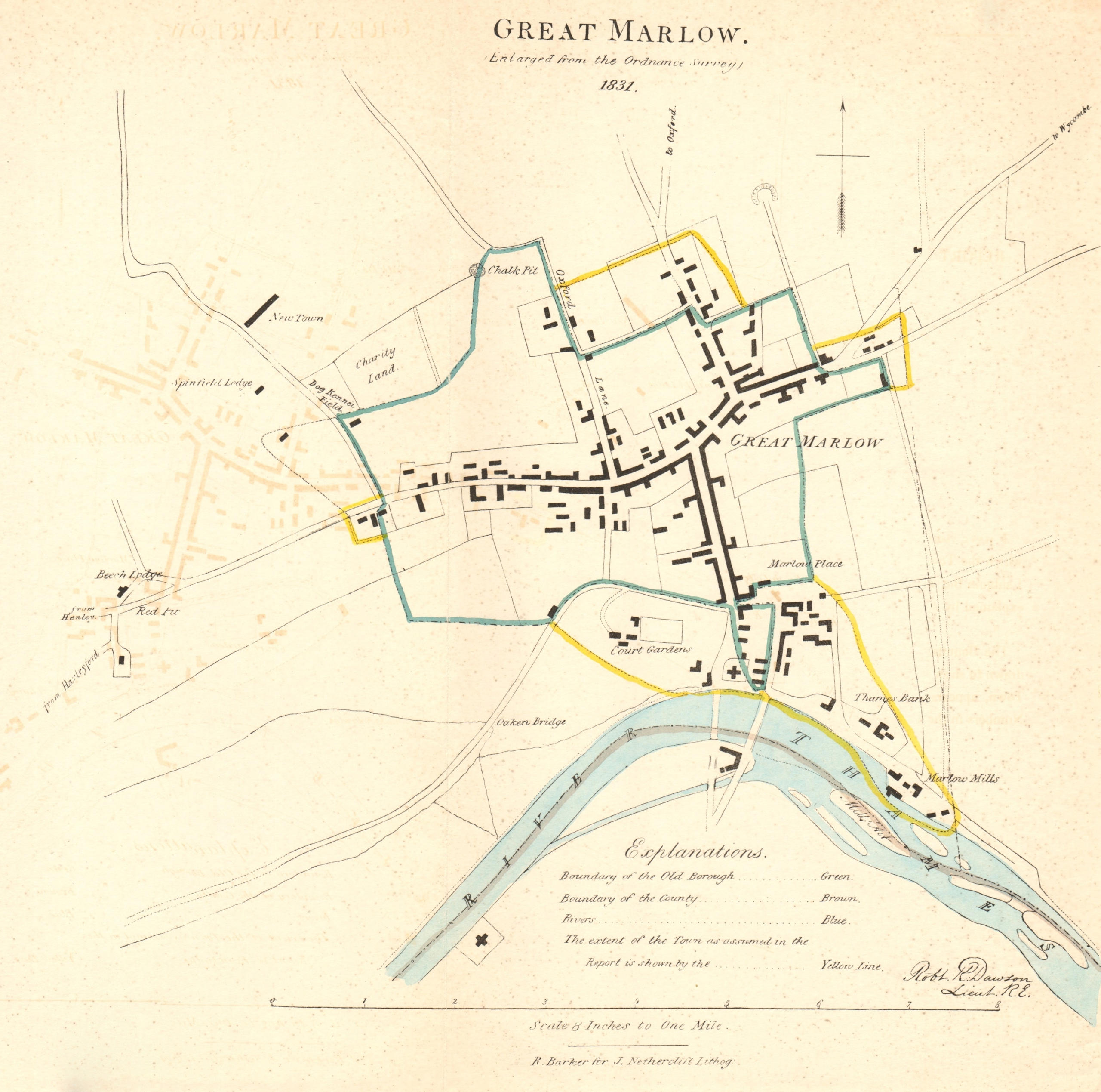 GREAT MARLOW borough/town plan. REFORM ACT. Buckinghamshire. DAWSON 1832 map