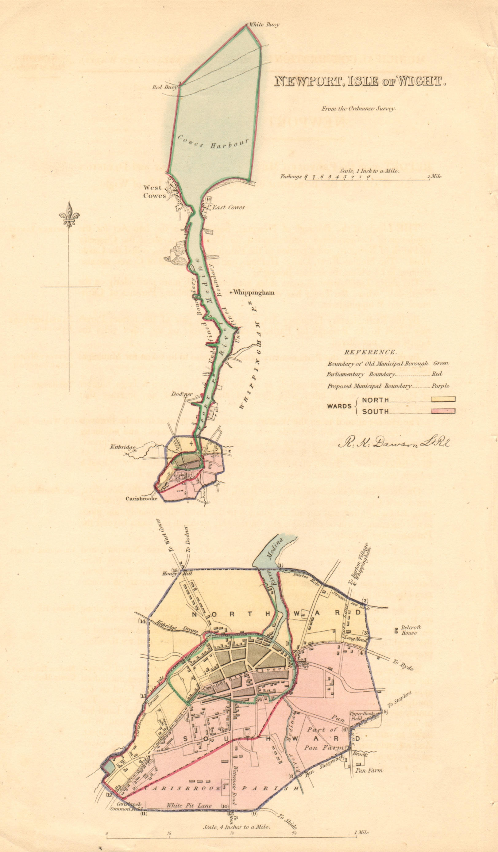 NEWPORT, ISLE OF WIGHT borough/town plan. BOUNDARY REVIEW. IOW. DAWSON 1837 map