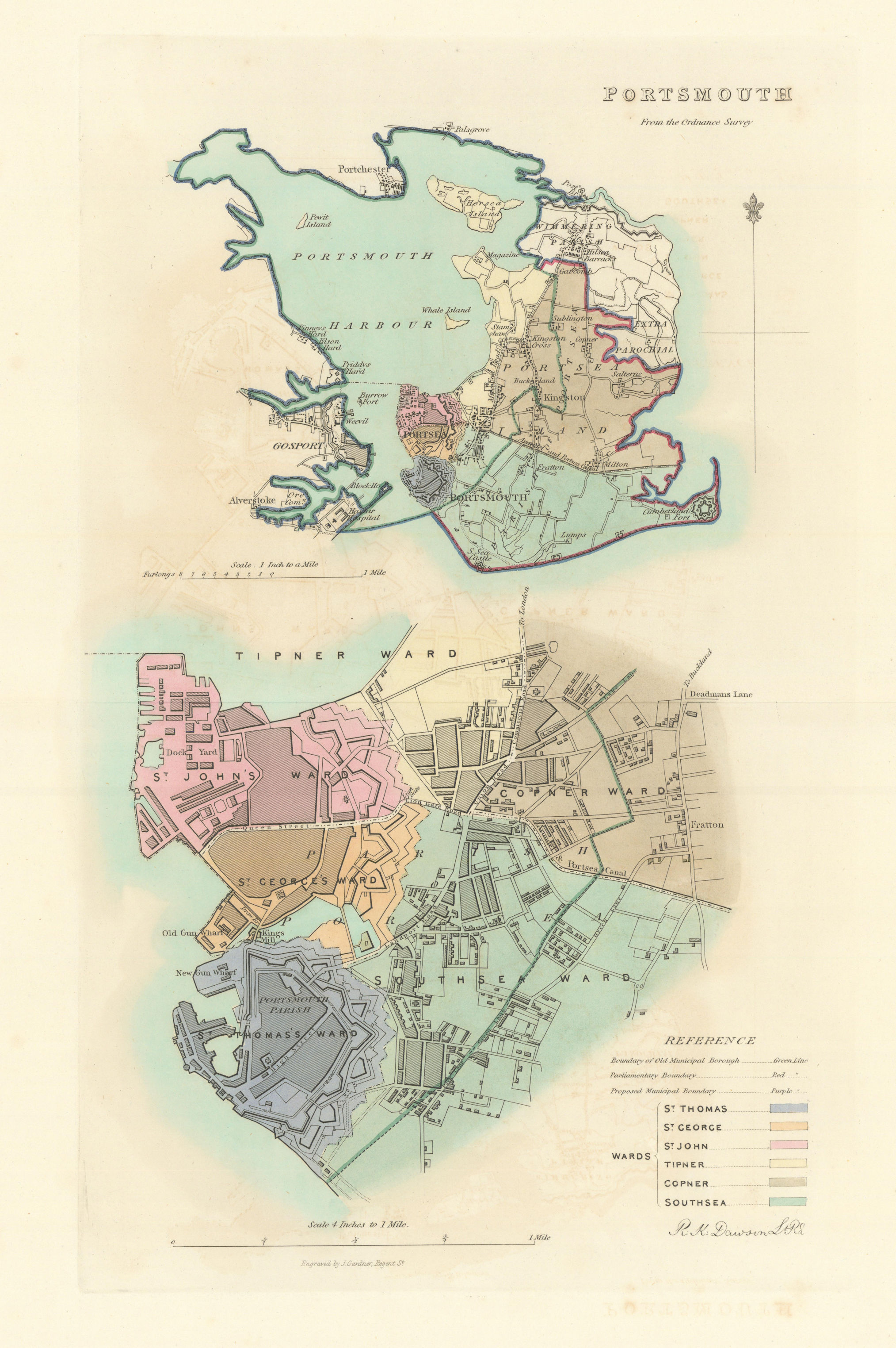 Associate Product PORTSMOUTH borough/town plan. BOUNDARY REVIEW. Hampshire. DAWSON 1837 old map