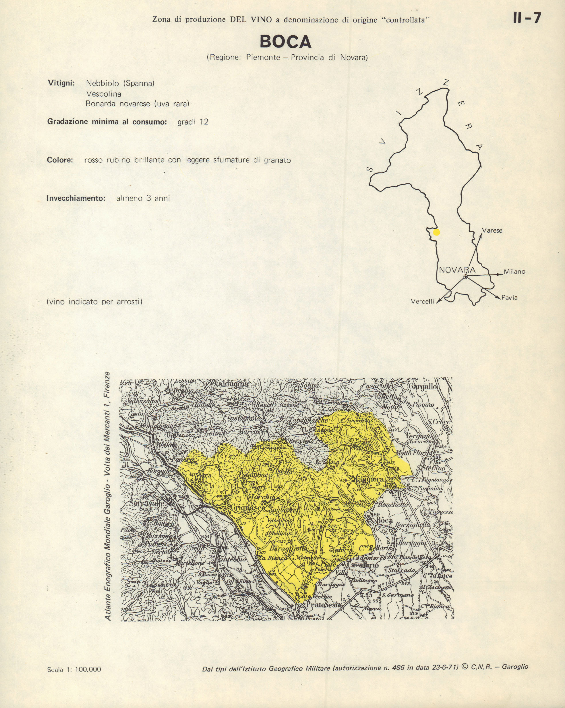 Associate Product Italy wine. Boca DOC. Piemonte. Novara 1976 old vintage map plan chart