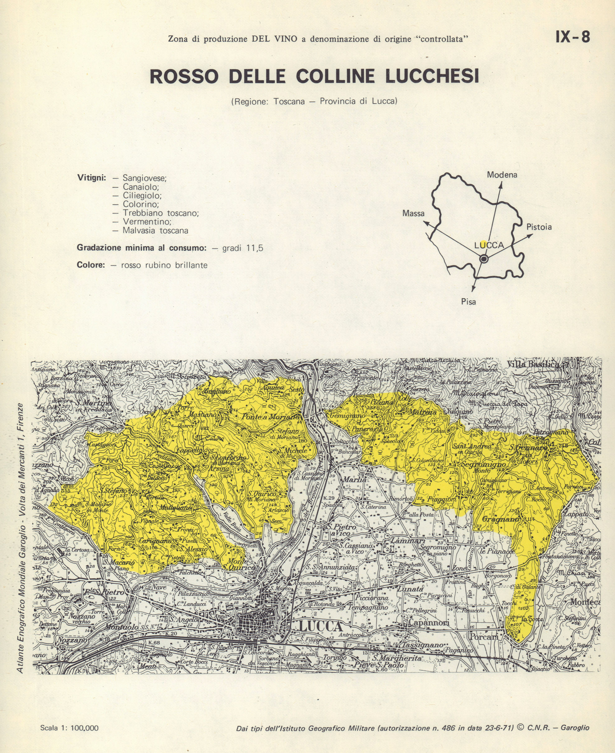Associate Product Italy wine. Rosso delle Colline Lucchesi DOC. Toscana. Lucca 1976 old map