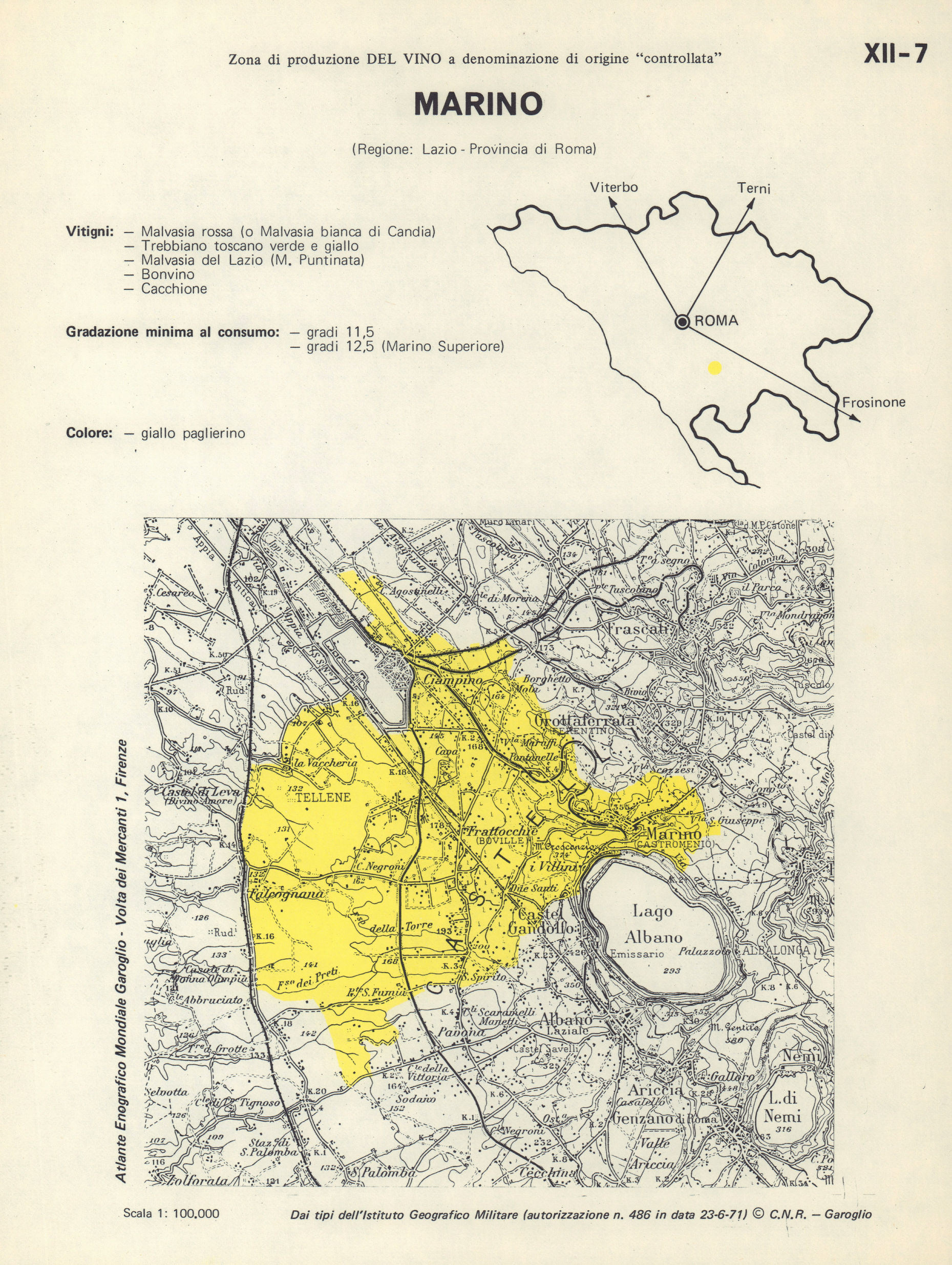 Associate Product Italy wine. Marino DOC. Lazio. Roma 1976 old vintage map plan chart