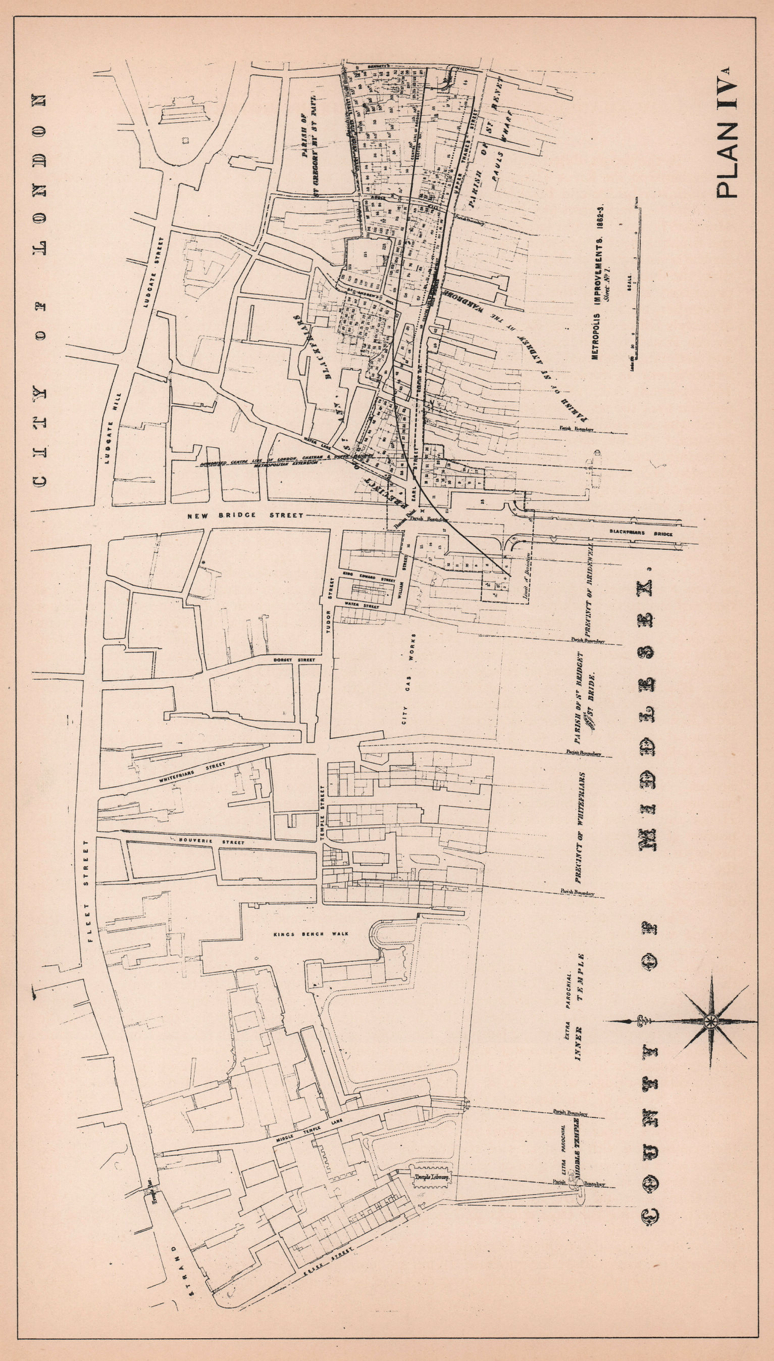 Associate Product 1862-3 Blackfriars. Queen Victoria Street development plan. Fleet St 1898 map