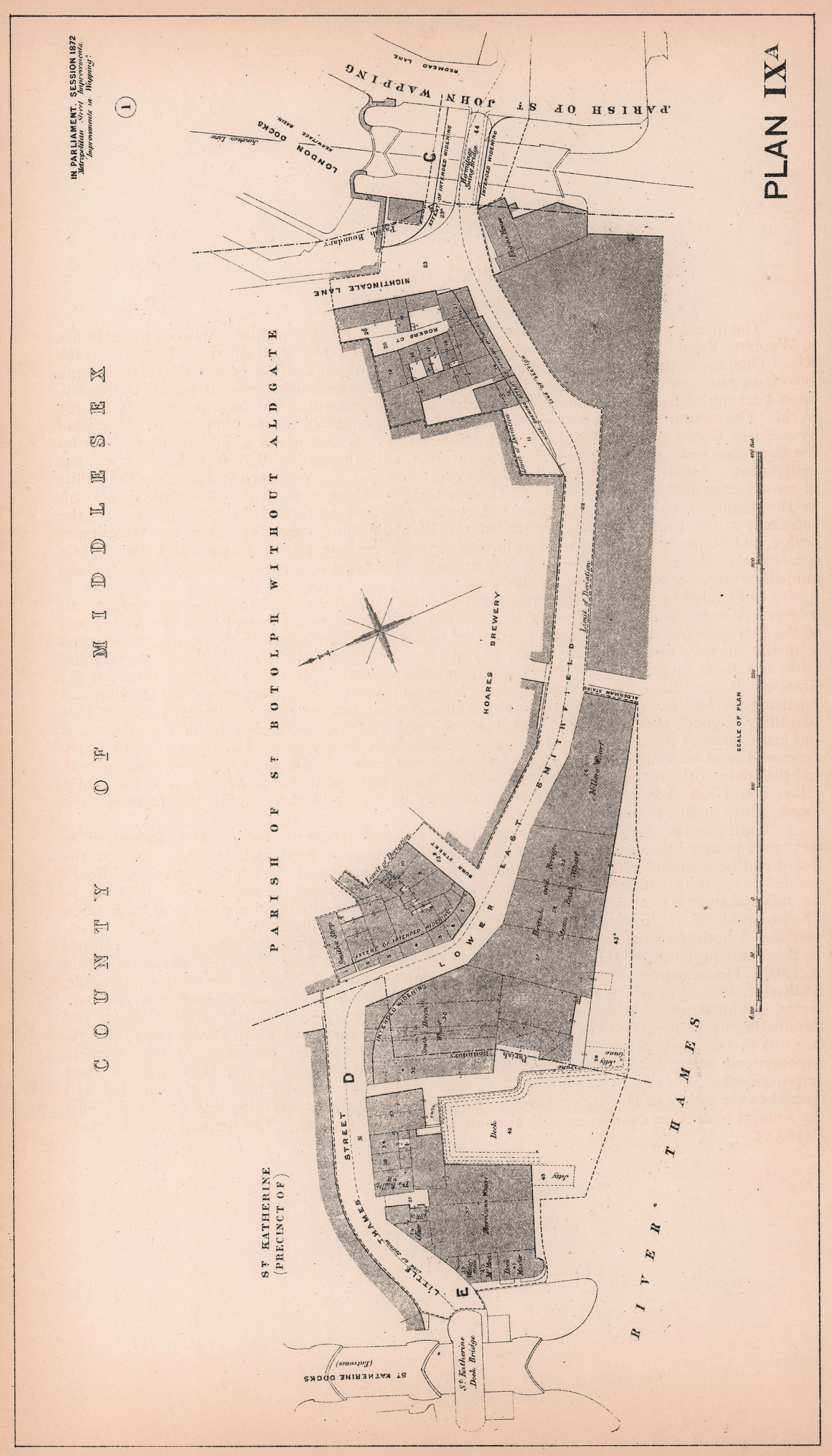 Associate Product 1872 Wapping. St Katherine's Way widening. Dock-Hermitage Basin 1898 old map