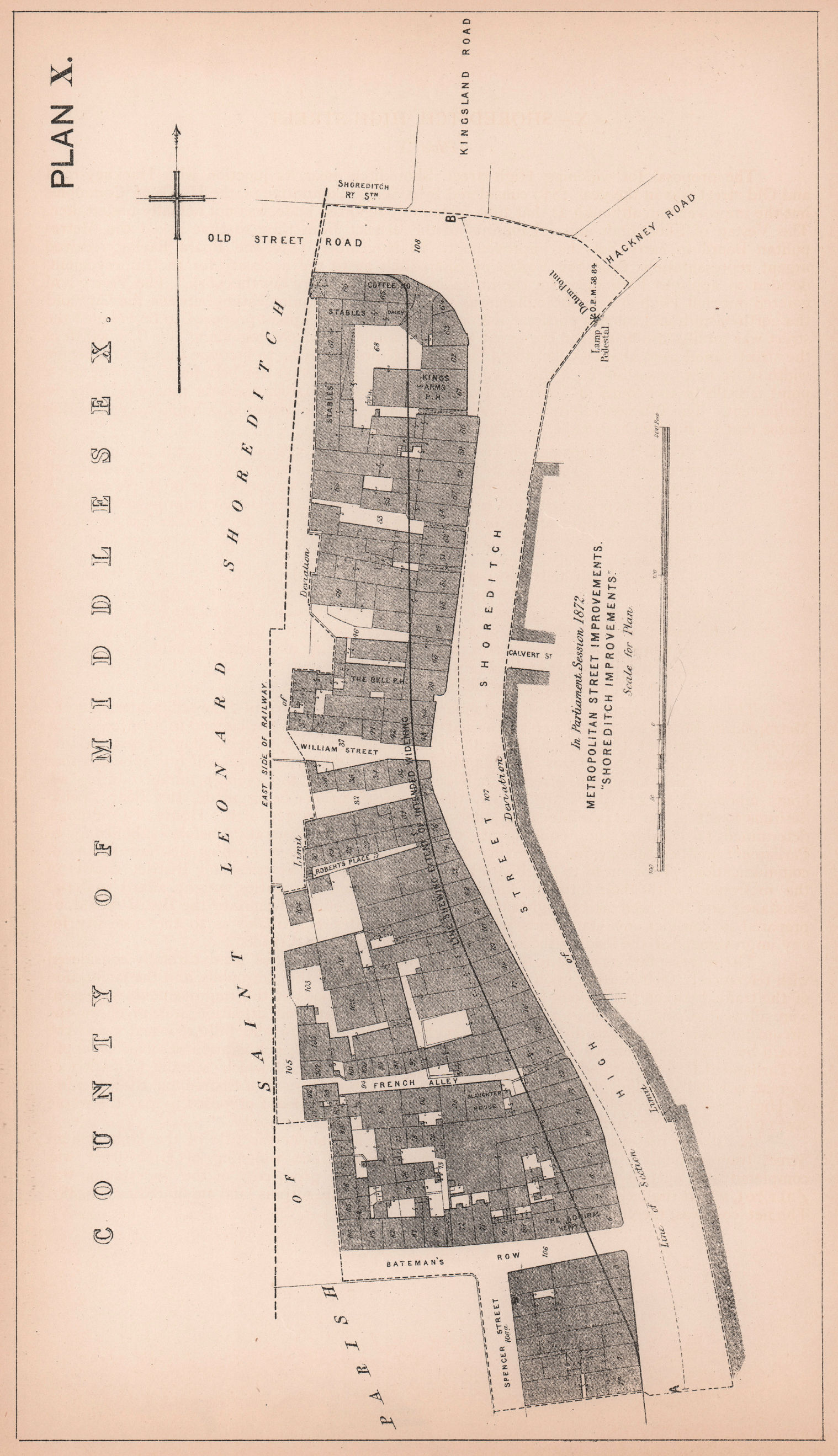 Associate Product 1872 Shoreditch High Street widening. Bateman's Row - Old Street 1898 map