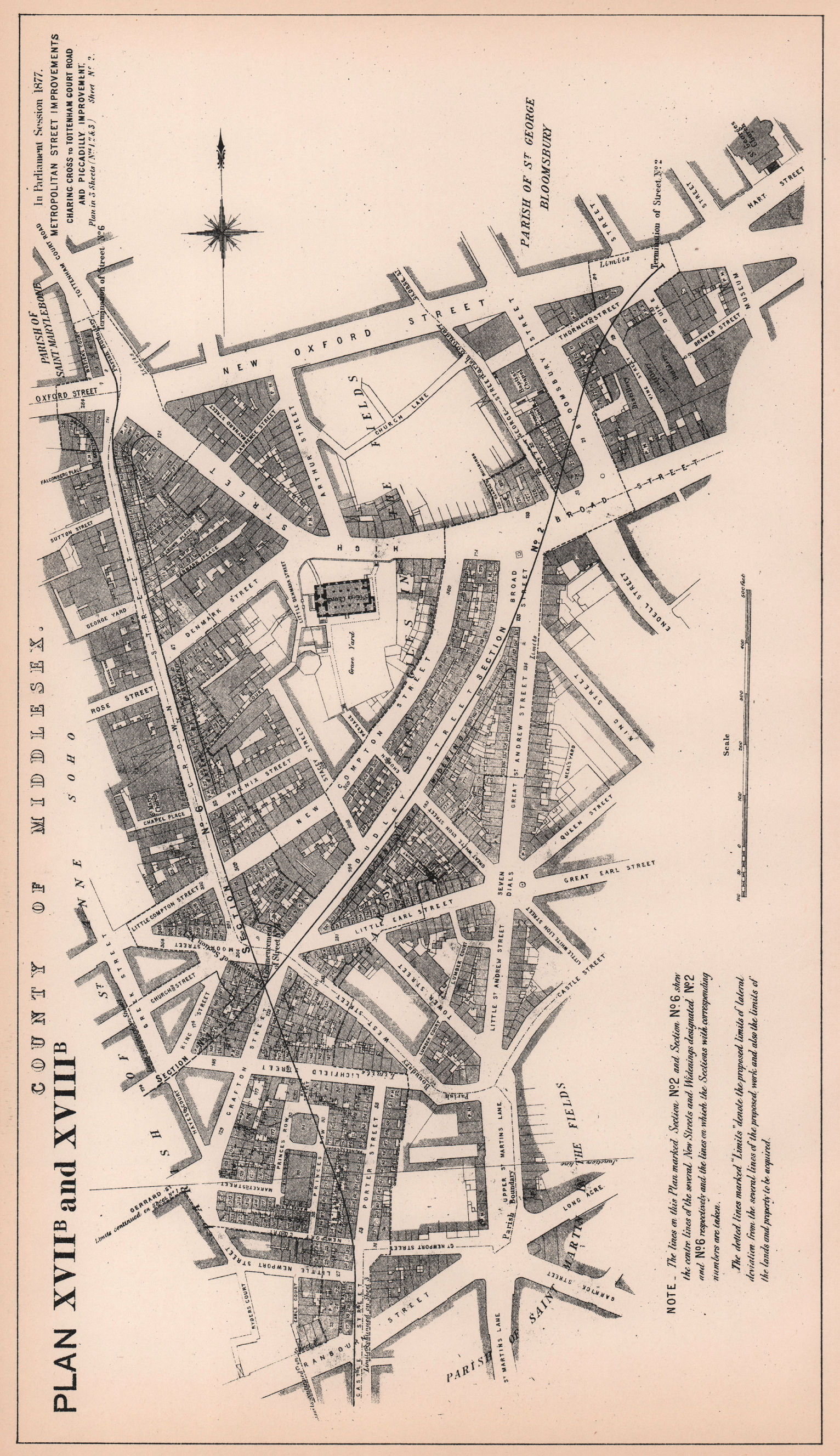Associate Product 1877 Charing Cross Road & Shaftesbury Avenue development. Seven Dials 1898 map