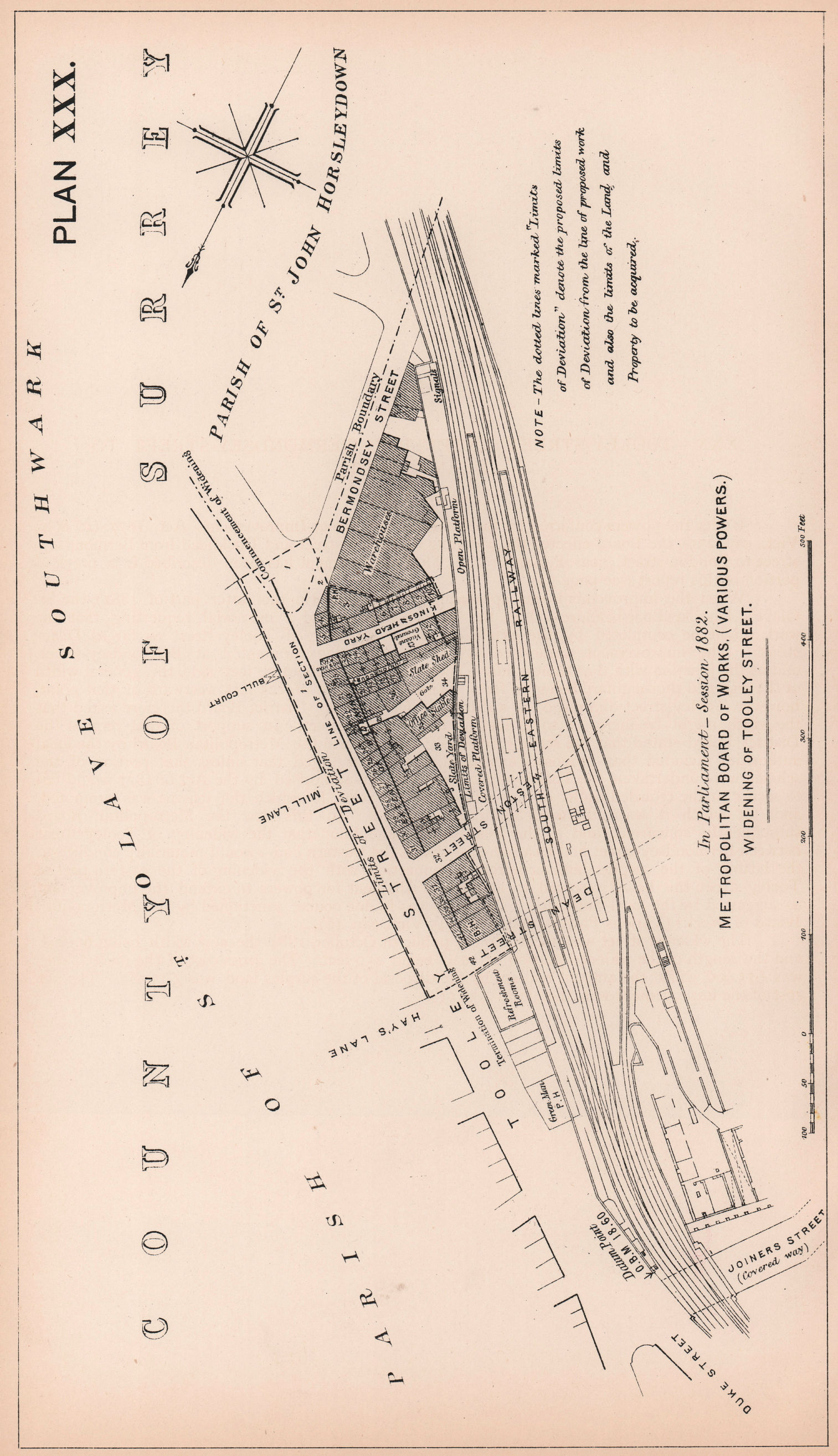 Associate Product 1882 Tooley Street widening. London Bridge to Bermondsey Street 1898 old map