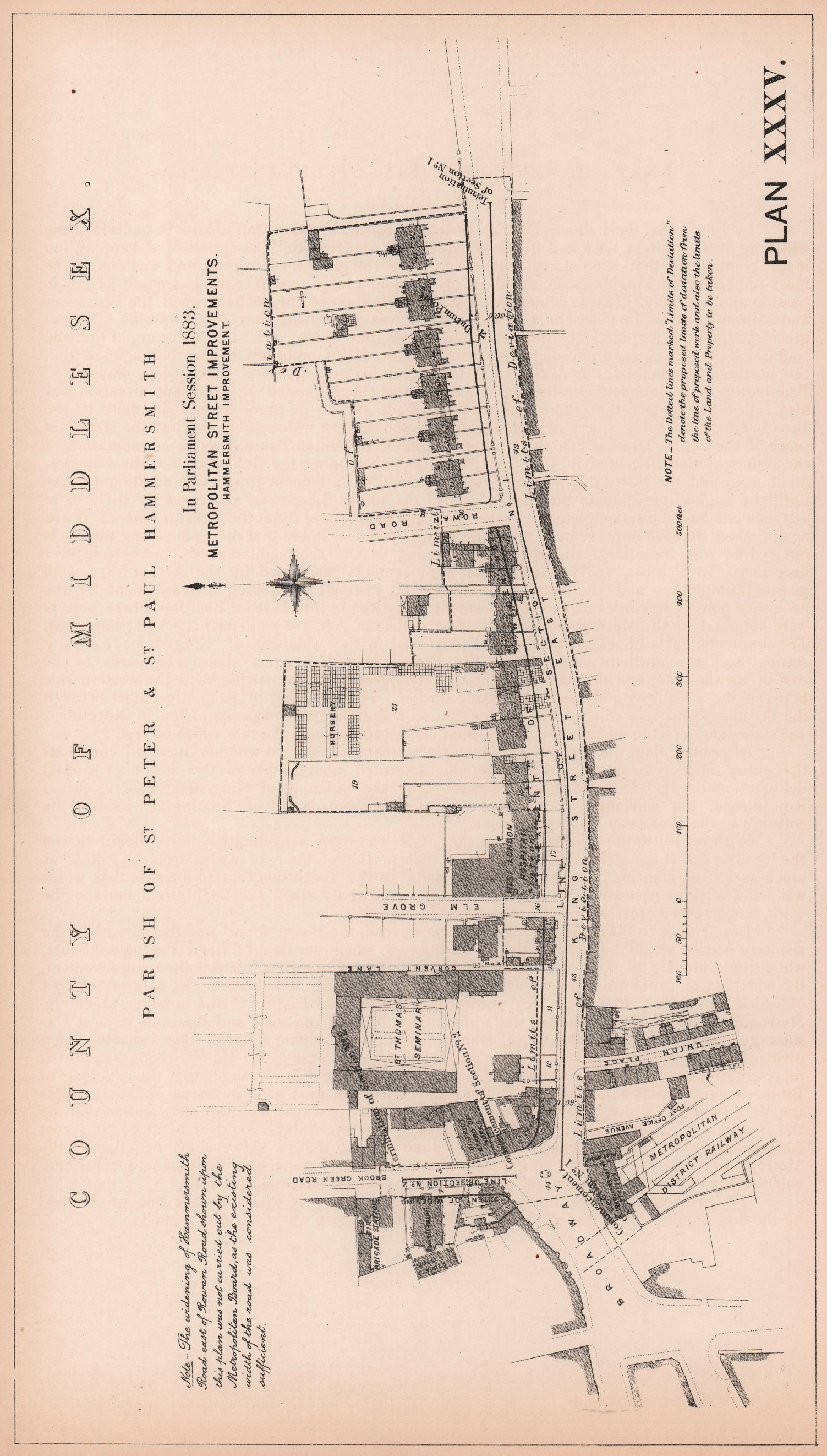 Associate Product 1883 Hammersmith Broadway/Road widening. Shepherds Bush Road 1898 old map
