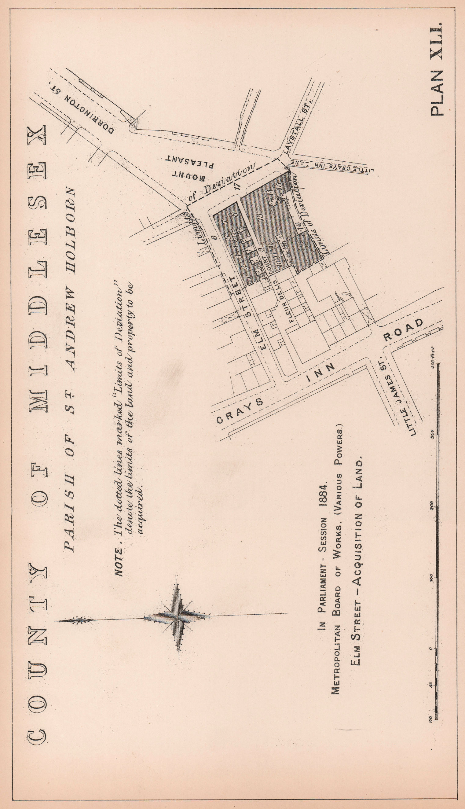 Associate Product 1884 Grays Inn Road & Elm Street widening land purchase. Mount Pleasant 1898 map