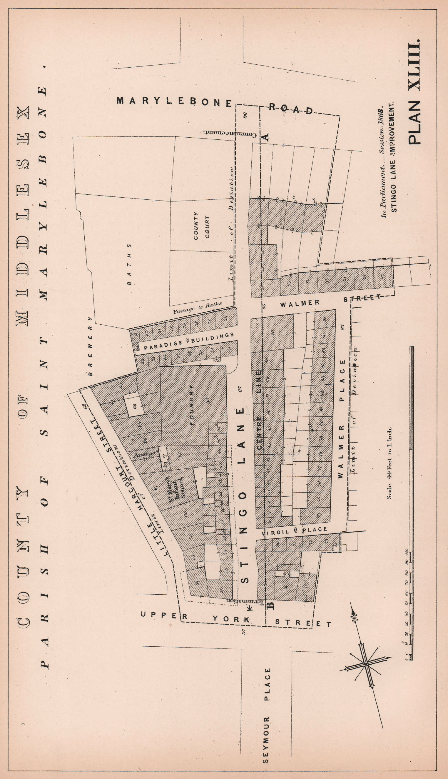 Associate Product 1868 Seymour Place extension to Marylebone Road. Was Stingo Lane 1898 old map