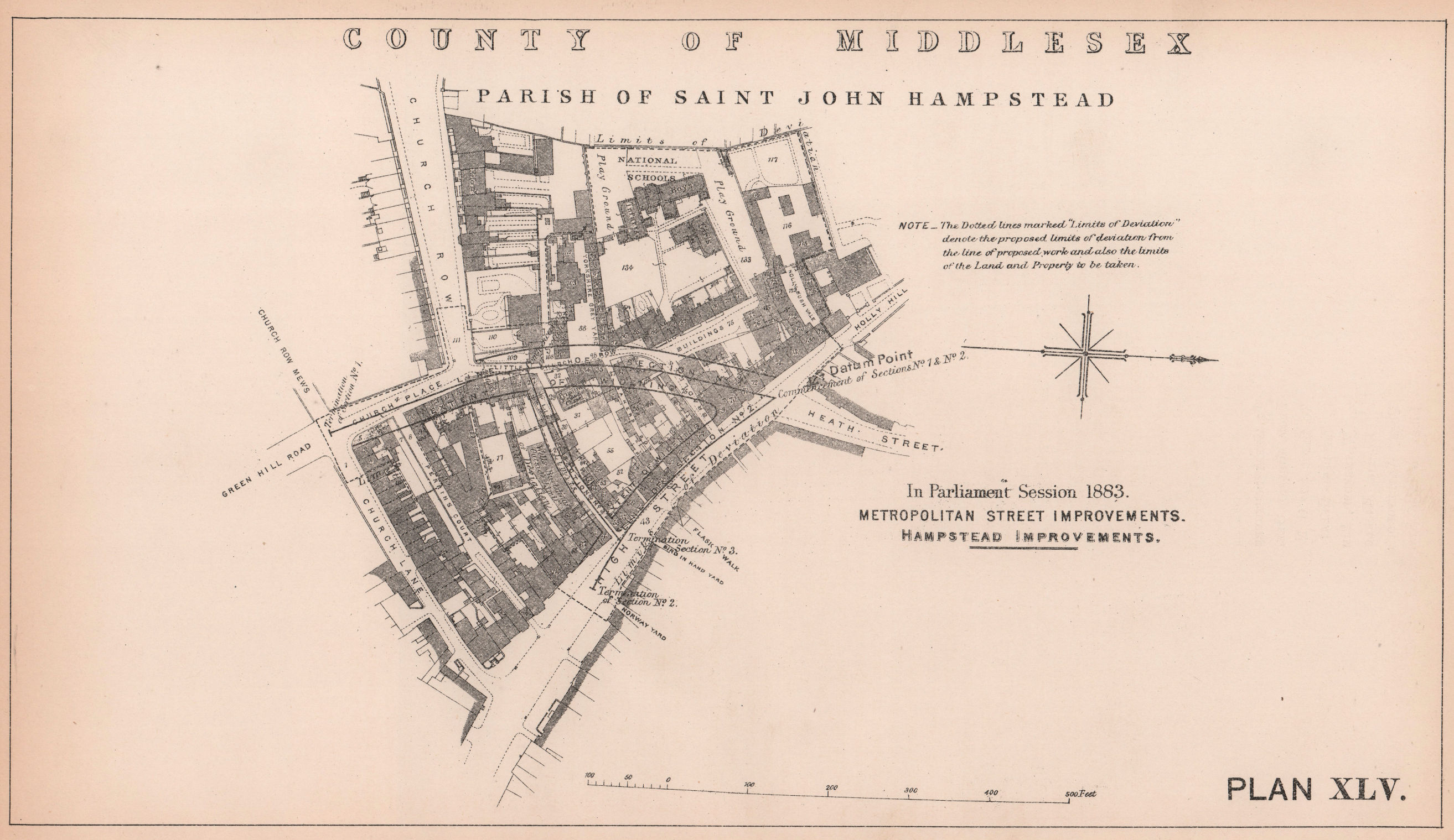 Associate Product 1883 Hampstead Heath Street-Fitzjohn's Avenue link High Street widening 1898 map