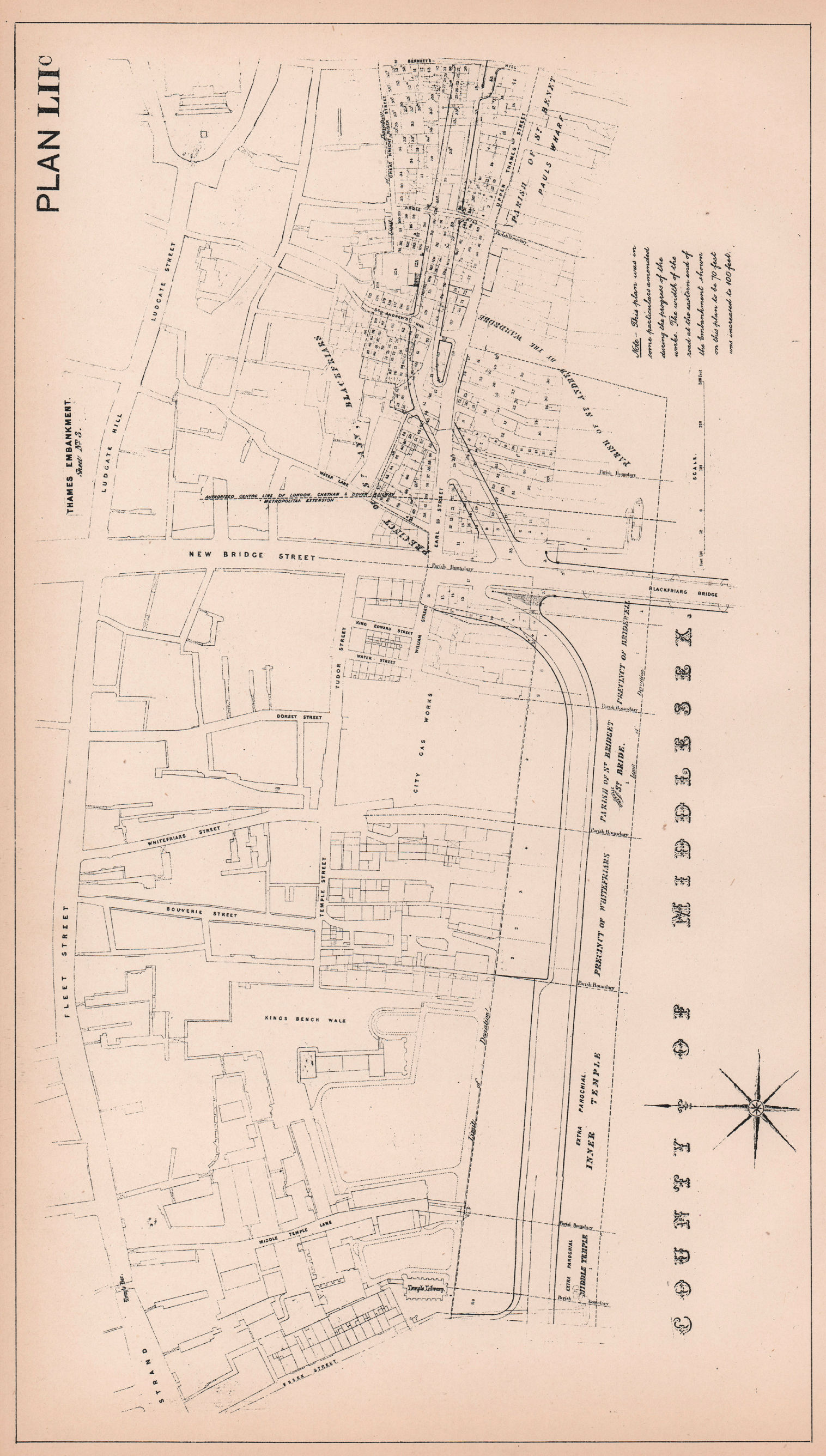 1877 Victoria Embankment plan. Middle Temple-Blackfriars. Fleet Street 1898 map