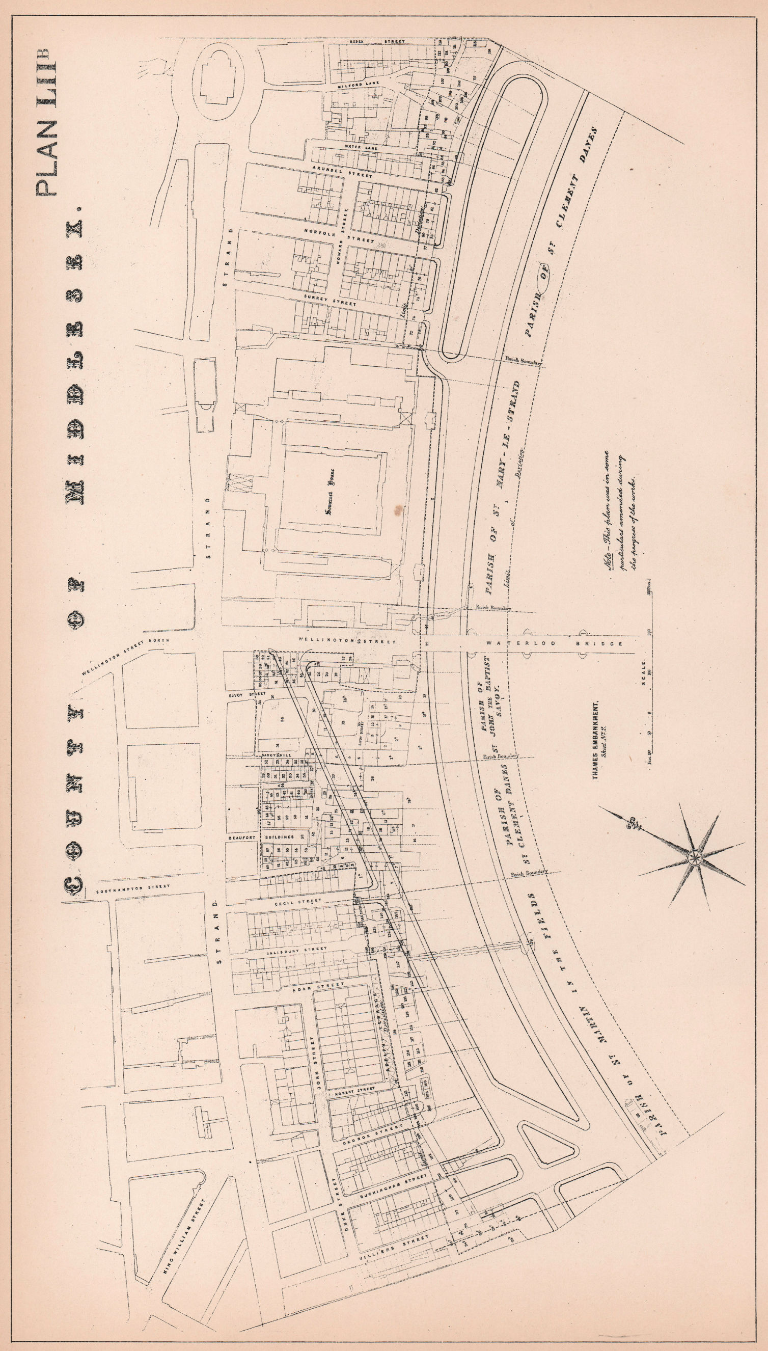 Associate Product 1869 Victoria Embankment plan. Charing Cross - Temple. Strand 1898 old map