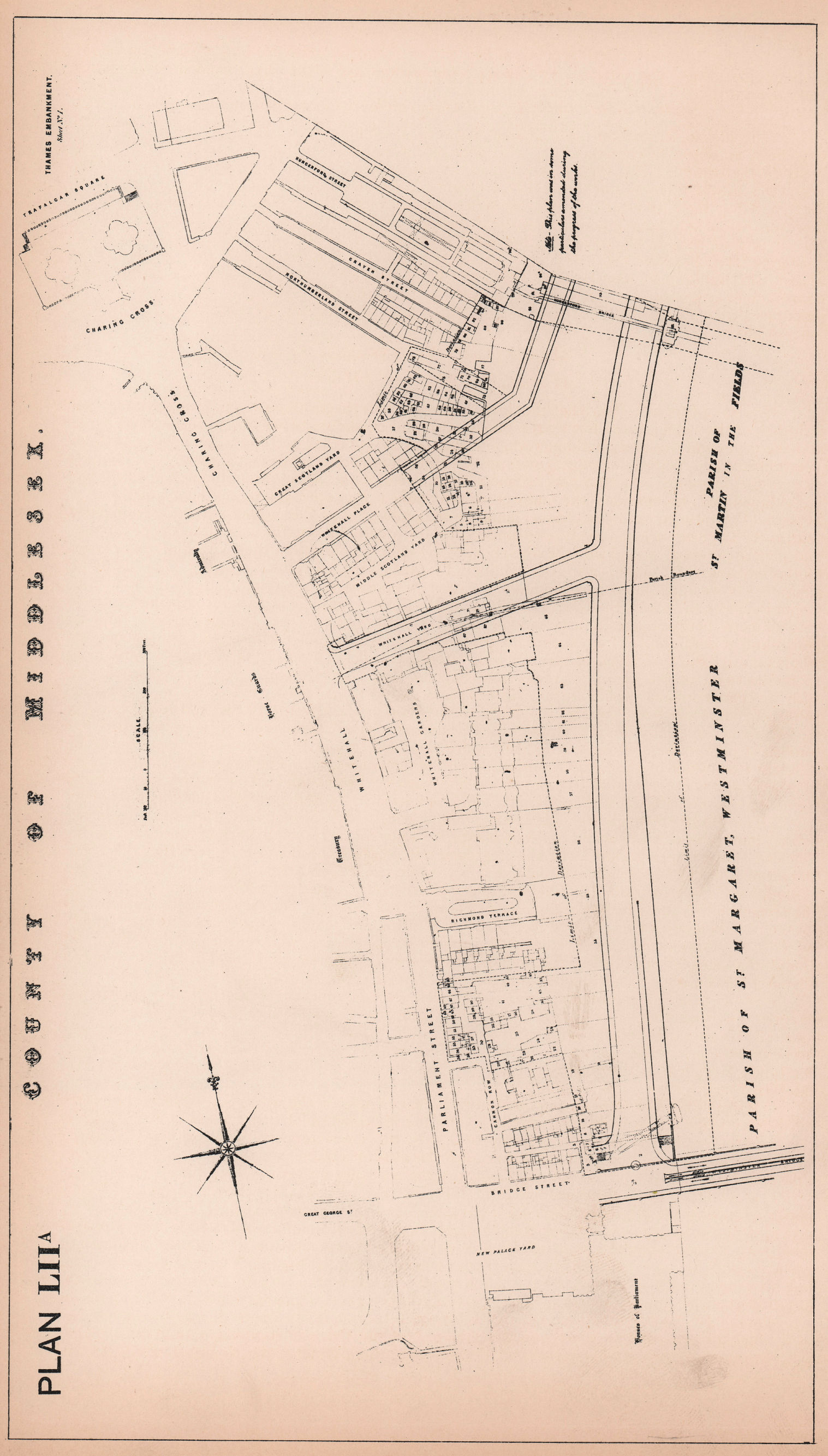 Associate Product 1869 Victoria Embankment plan. Westminster. Whitehall. Parliament 1898 old map