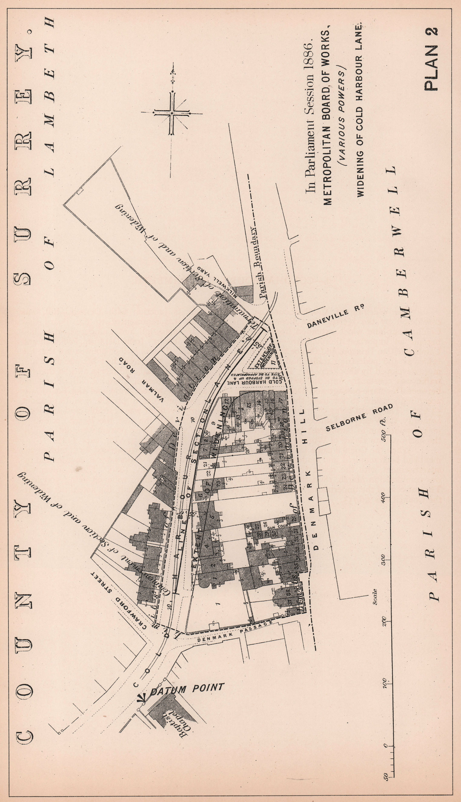 Associate Product 1886 Widening of Cold Harbour Lane junction at Denmark Hill. London 1898 map