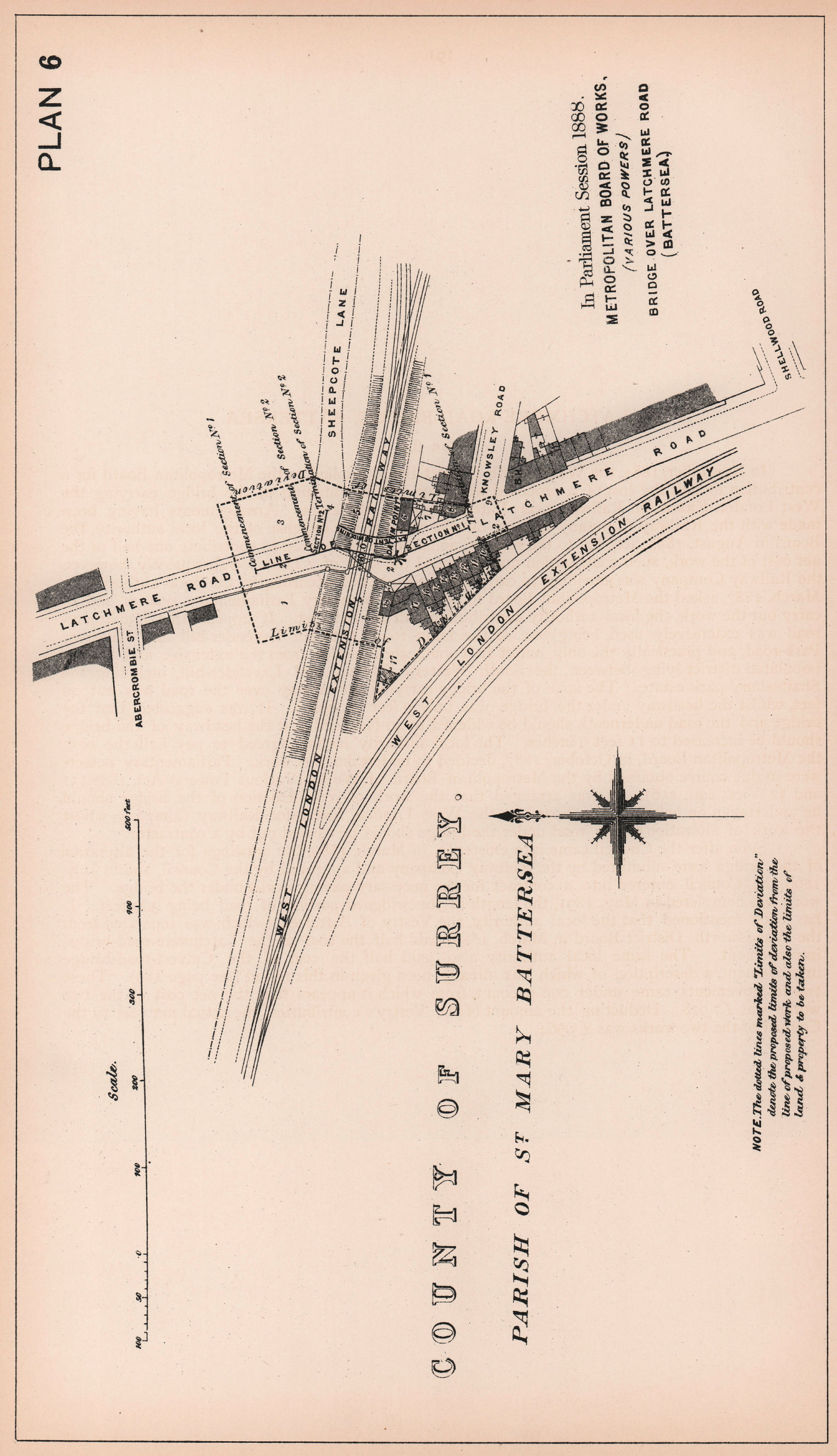 Associate Product 1888 Latchmere Road (Battersea) railway bridge plan. Abercrombie St. 1898 map