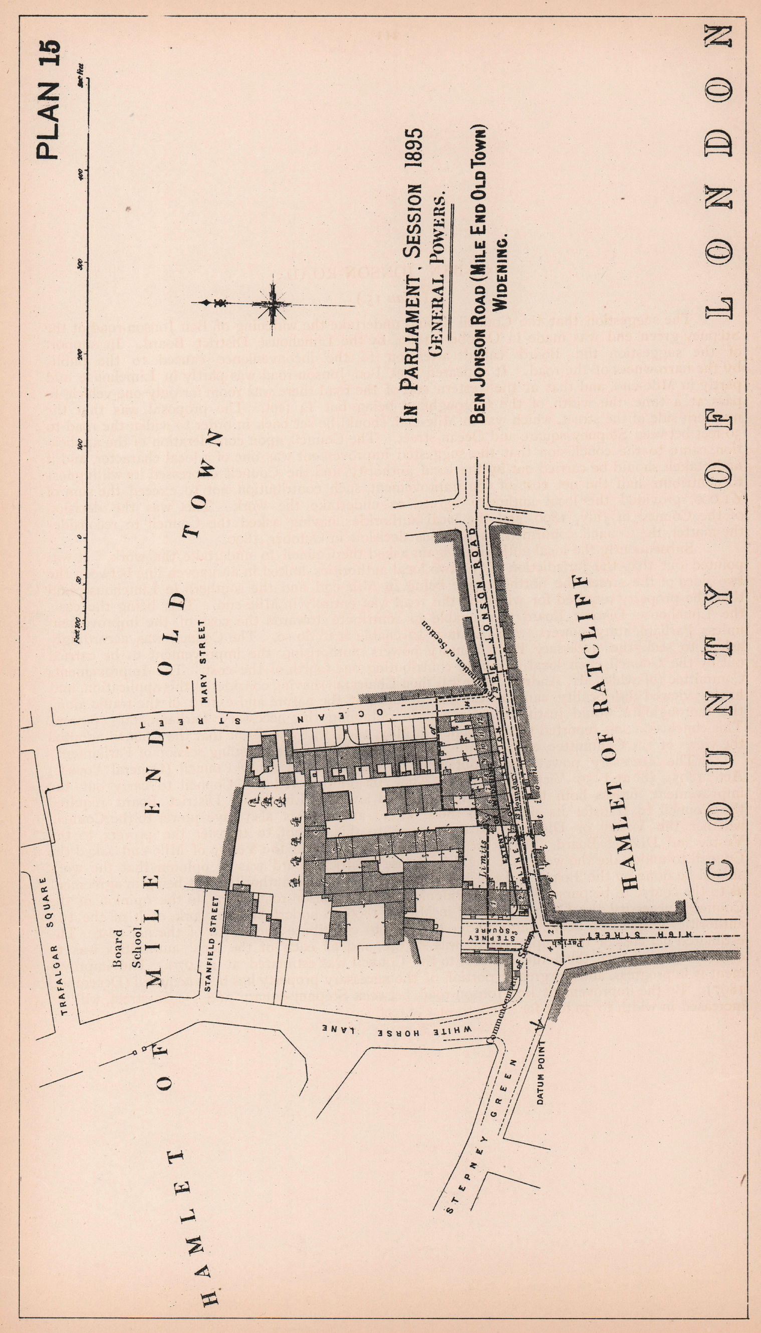 Associate Product 1895 Ben Jonson Road widening at Stepney Green/High Street. Mile End 1898 map