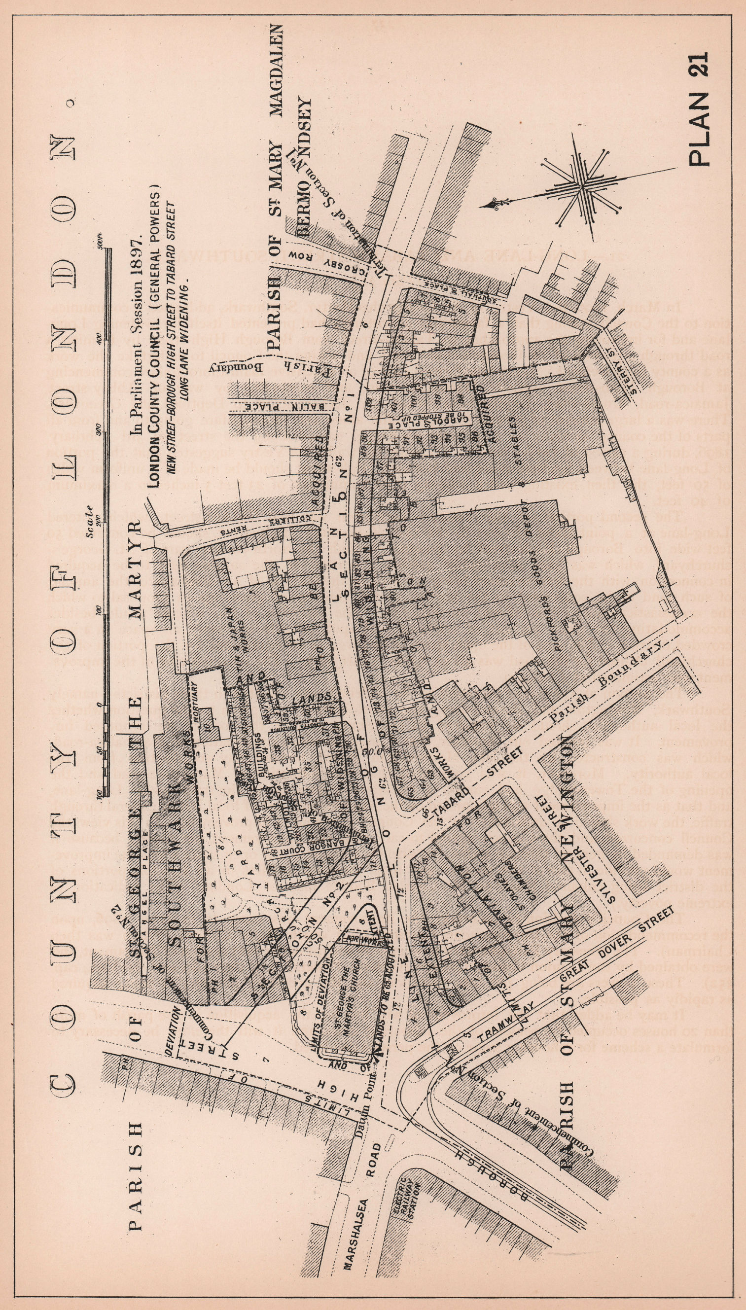 Associate Product 1897 Borough High Street. Long Lane widening. Tabard Street extension 1898 map