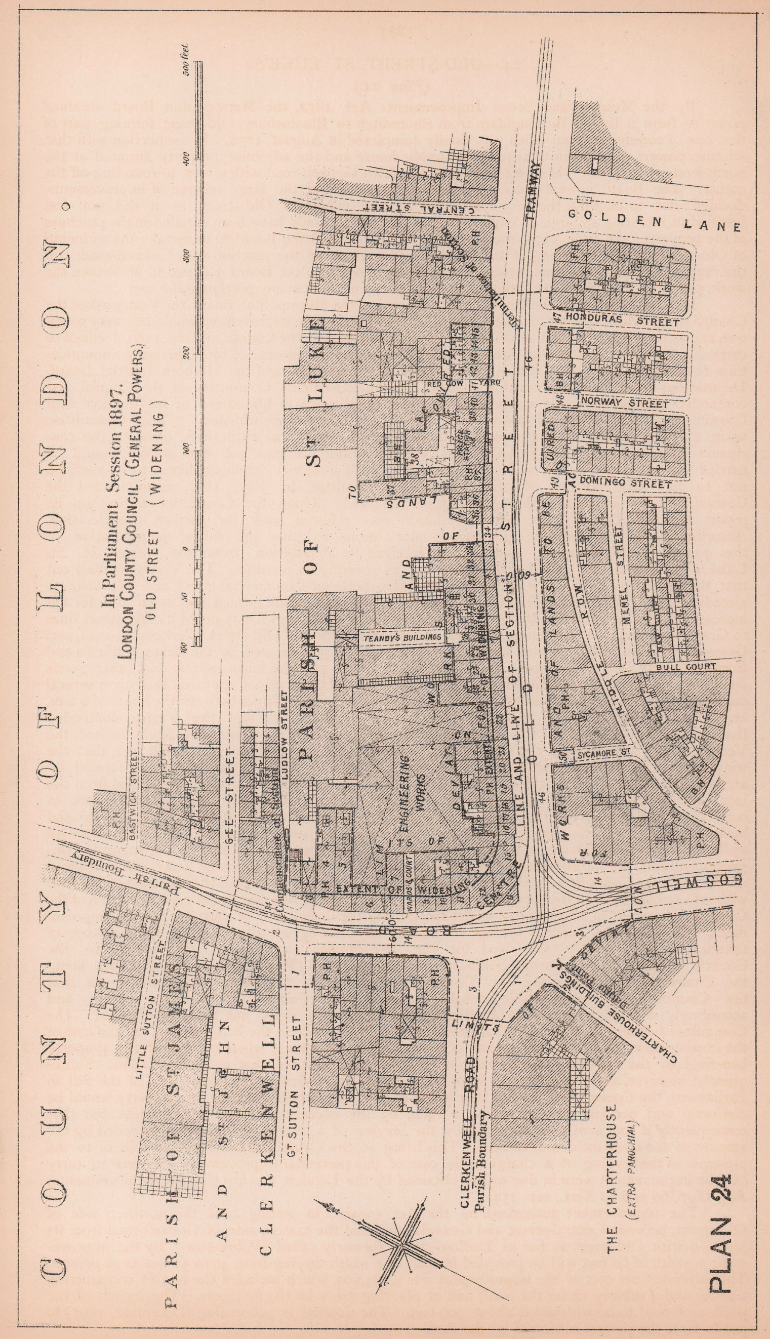 1897 Old Street widening. Clerkenwell Road & Goswell Road junction 1898 map