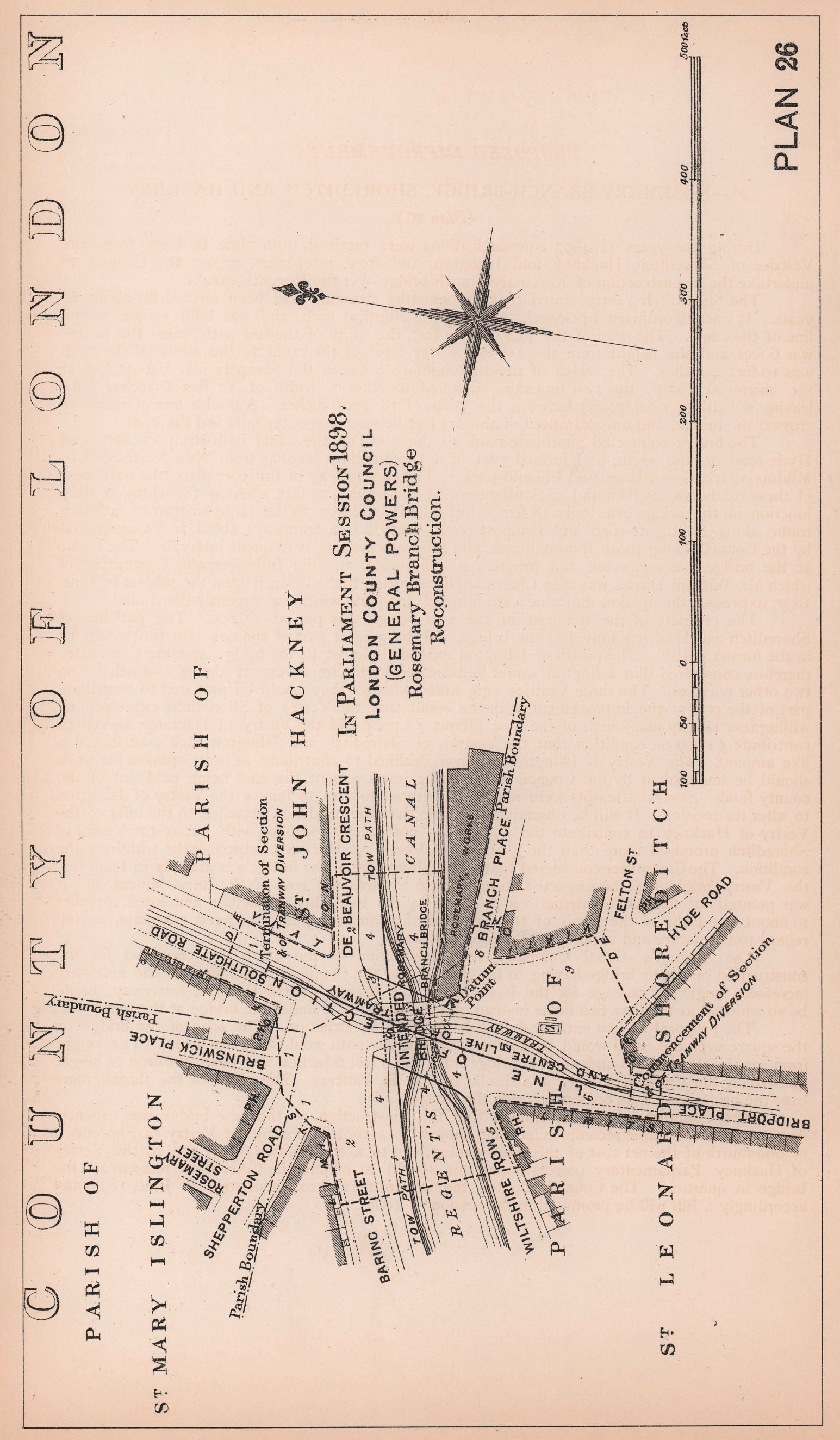 1898 Rosemary Branch Bridge reconstruction. Regents Canal. Haggerston 1898 map