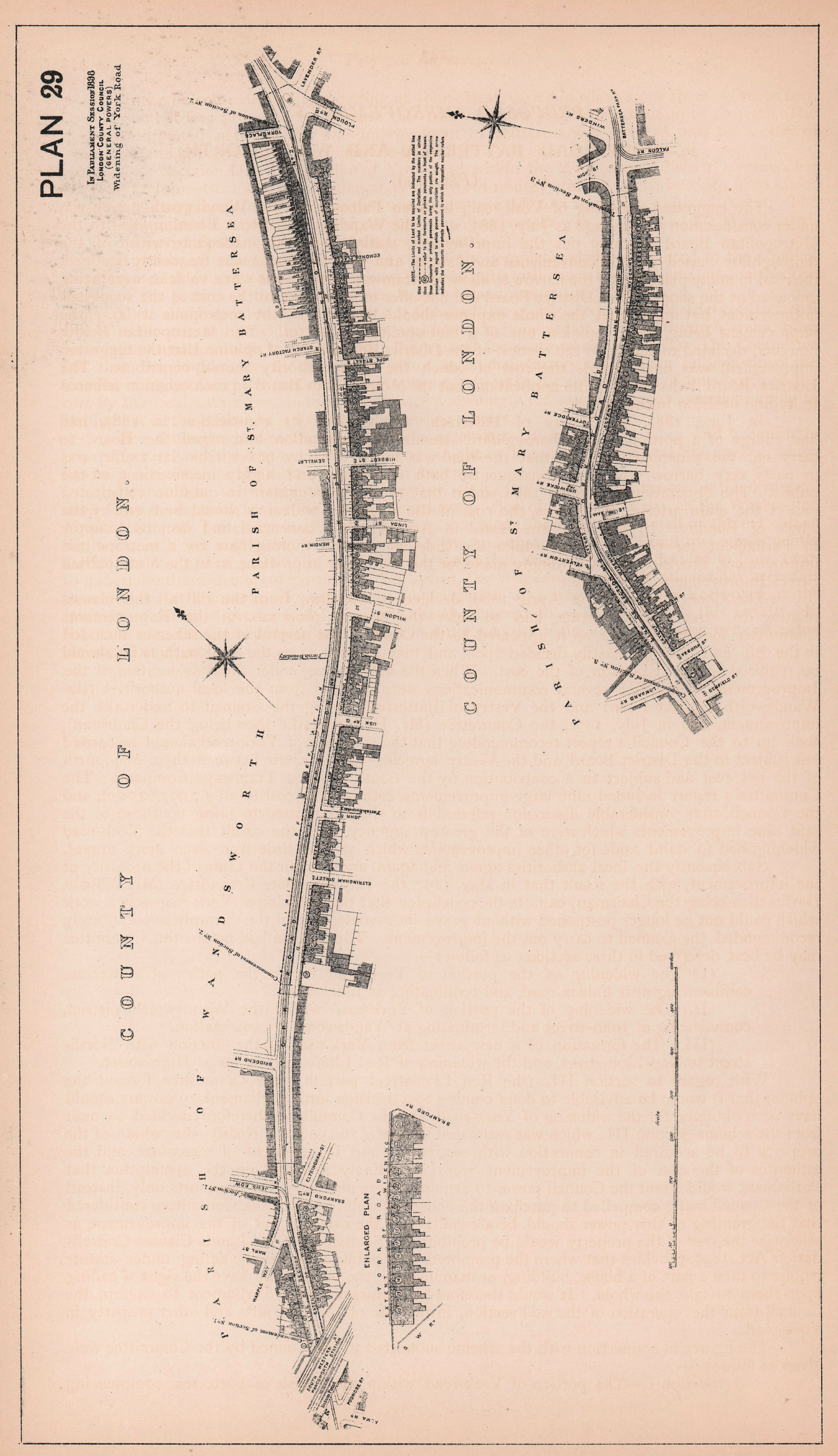 1898 York Road Battersea widening. Wandsworth Town to Falcon Road 1898 old map