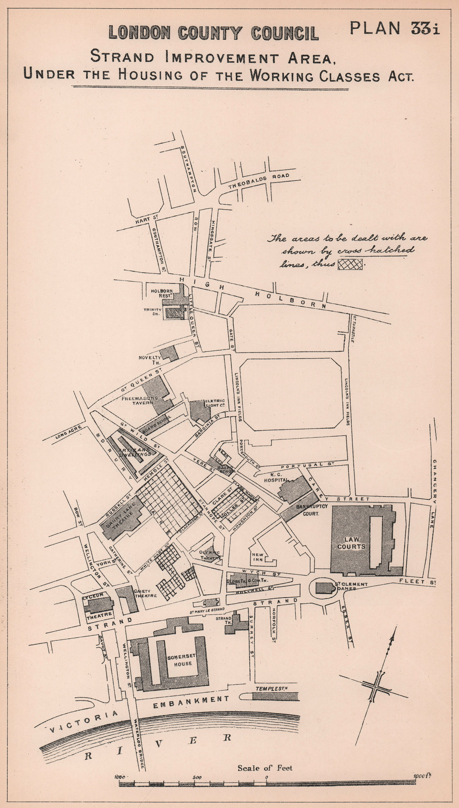1897 Strand Improvement Area, prior to Aldwych & Kingsway redevelopment 1898 map