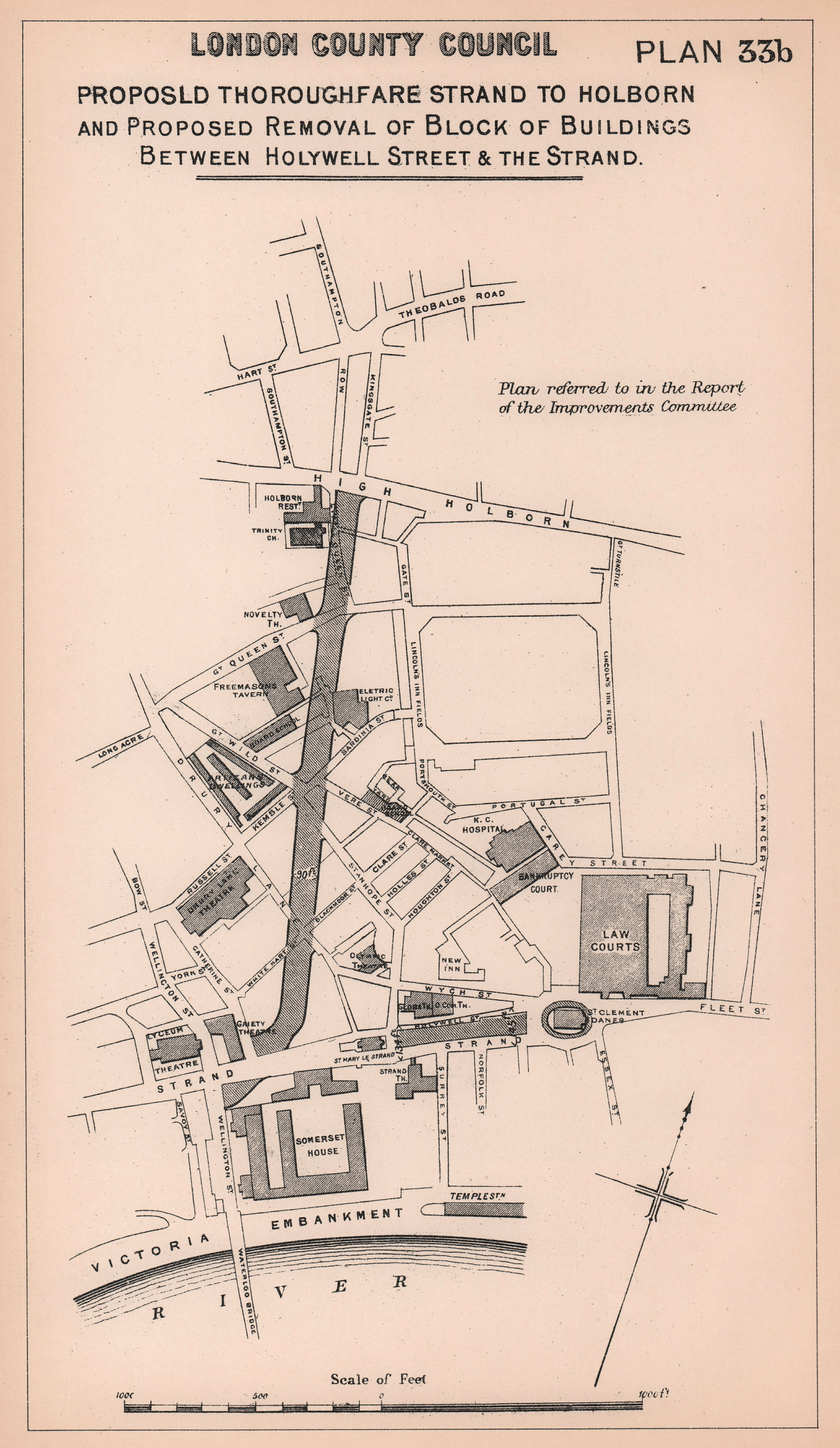 1897 Aldwych Kingsway alternative development proposal 3 Strand-Holborn 1898 map