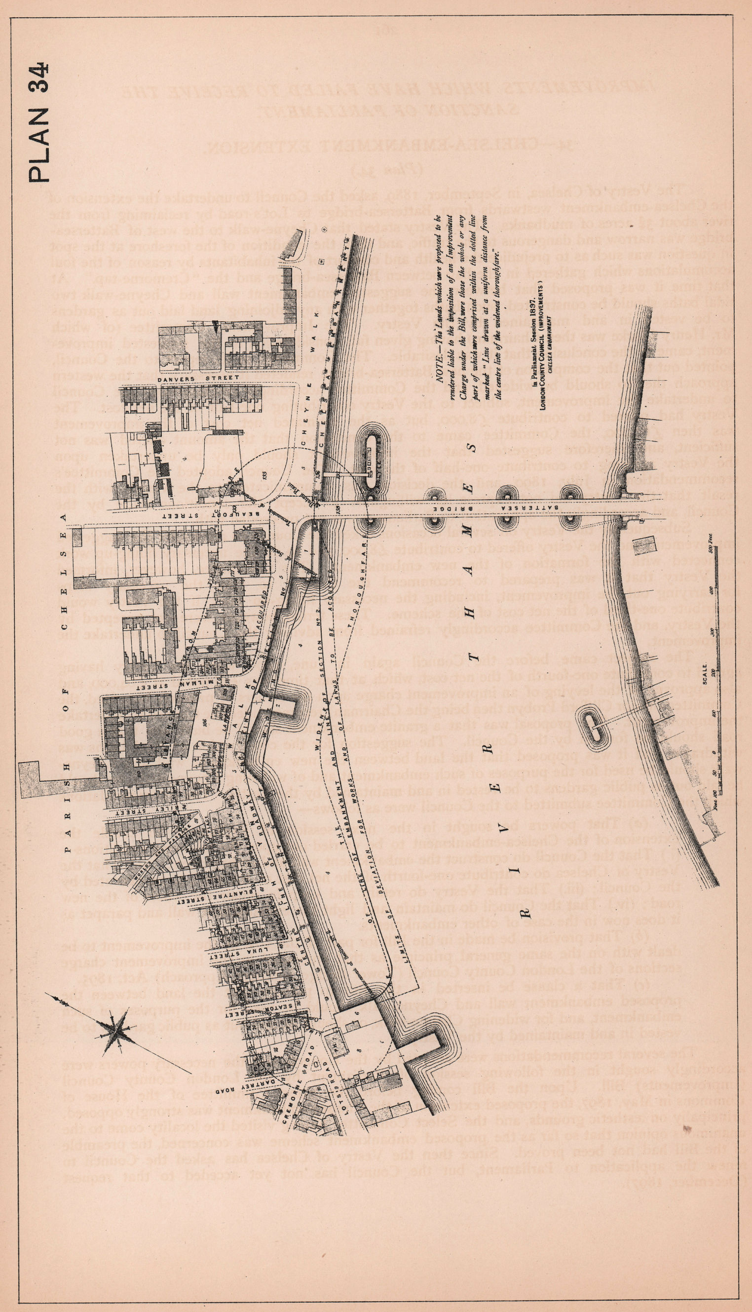 Associate Product 1897 Chelsea Embankment. Lots Road - Cheyne Walk. Battersea Bridge 1898 map