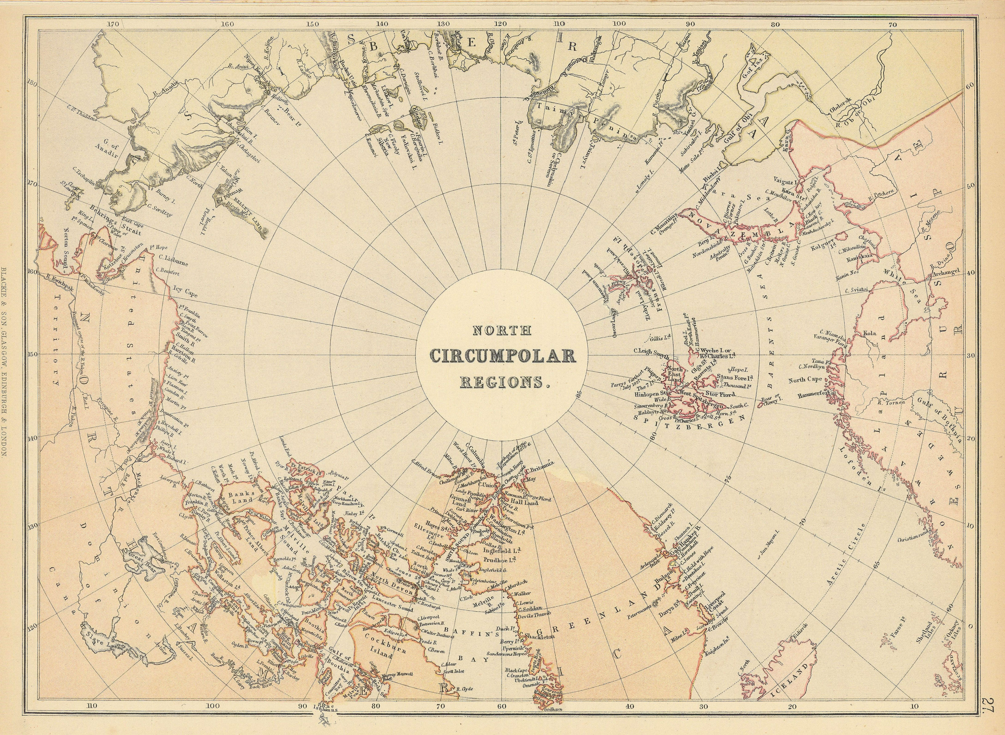 ARCTIC. "North Circumpolar Regions". Incomplete coastlines. Exploration 1886 map