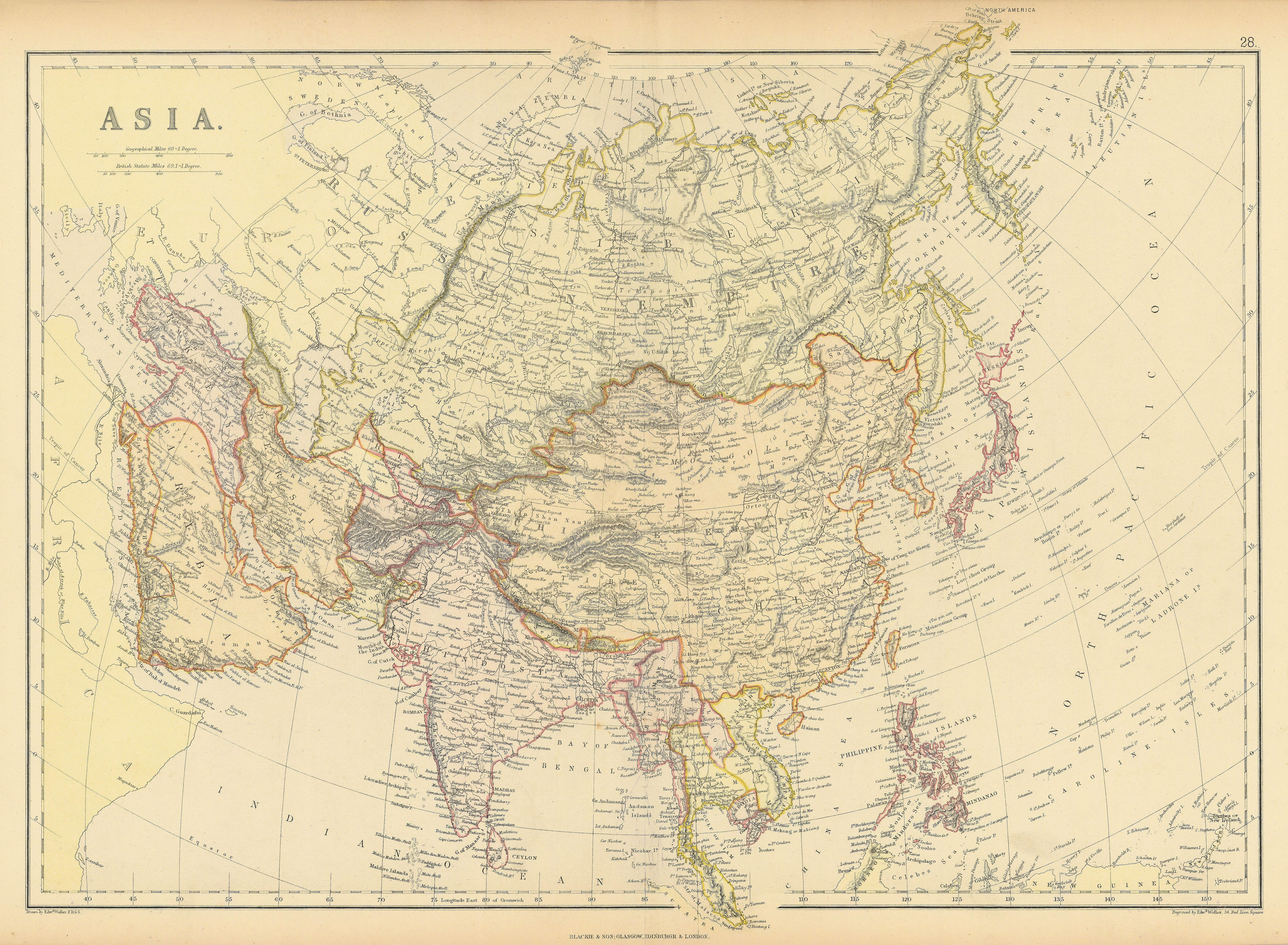Associate Product ASIA."Hindostan" Pegu Niphon Persia Anam Siam "Abou Thubbi" (Abu Dhabi) 1886 map