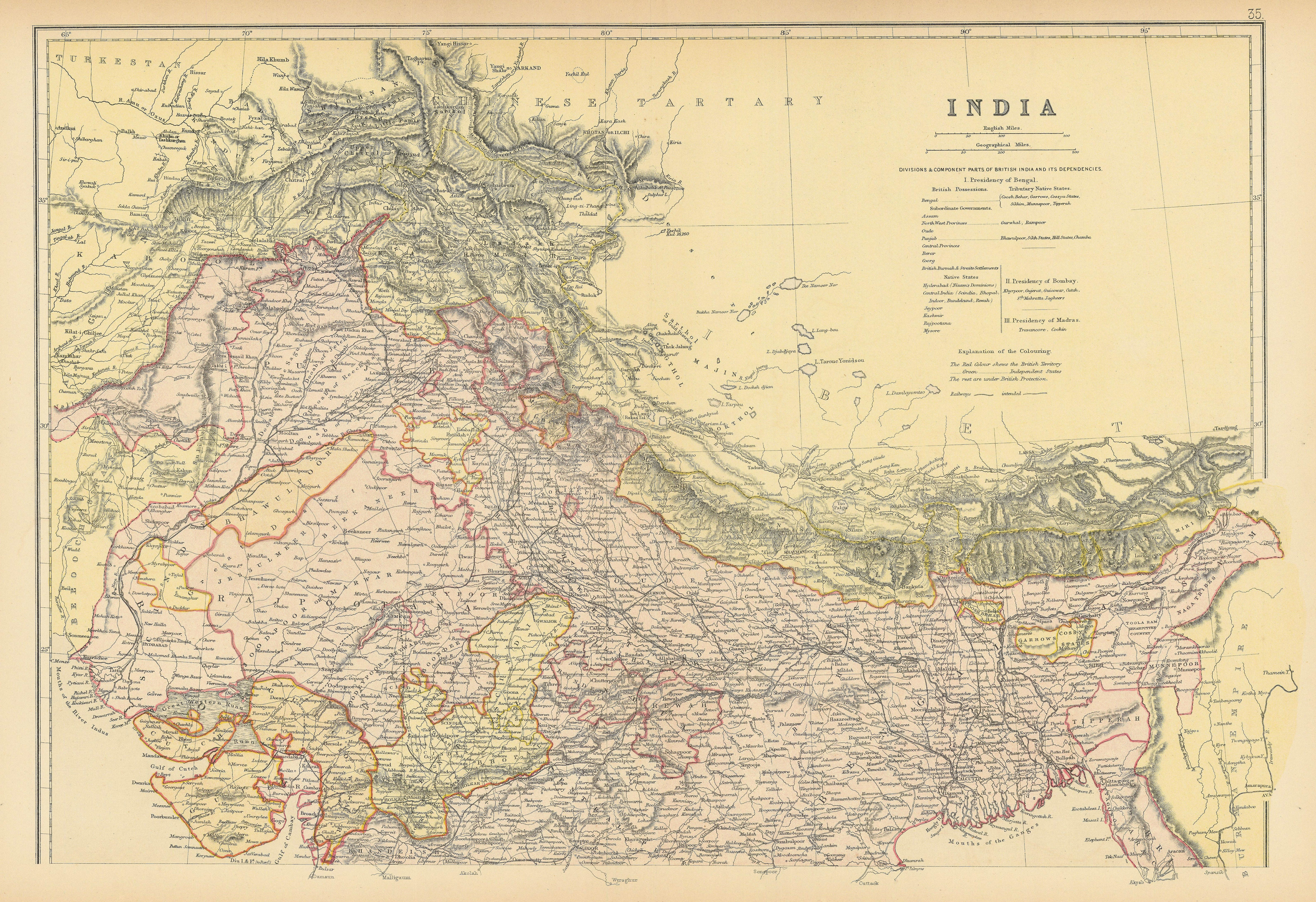BRITISH INDIA NORTH. Shows railways actual & planned.Independent states 1886 map