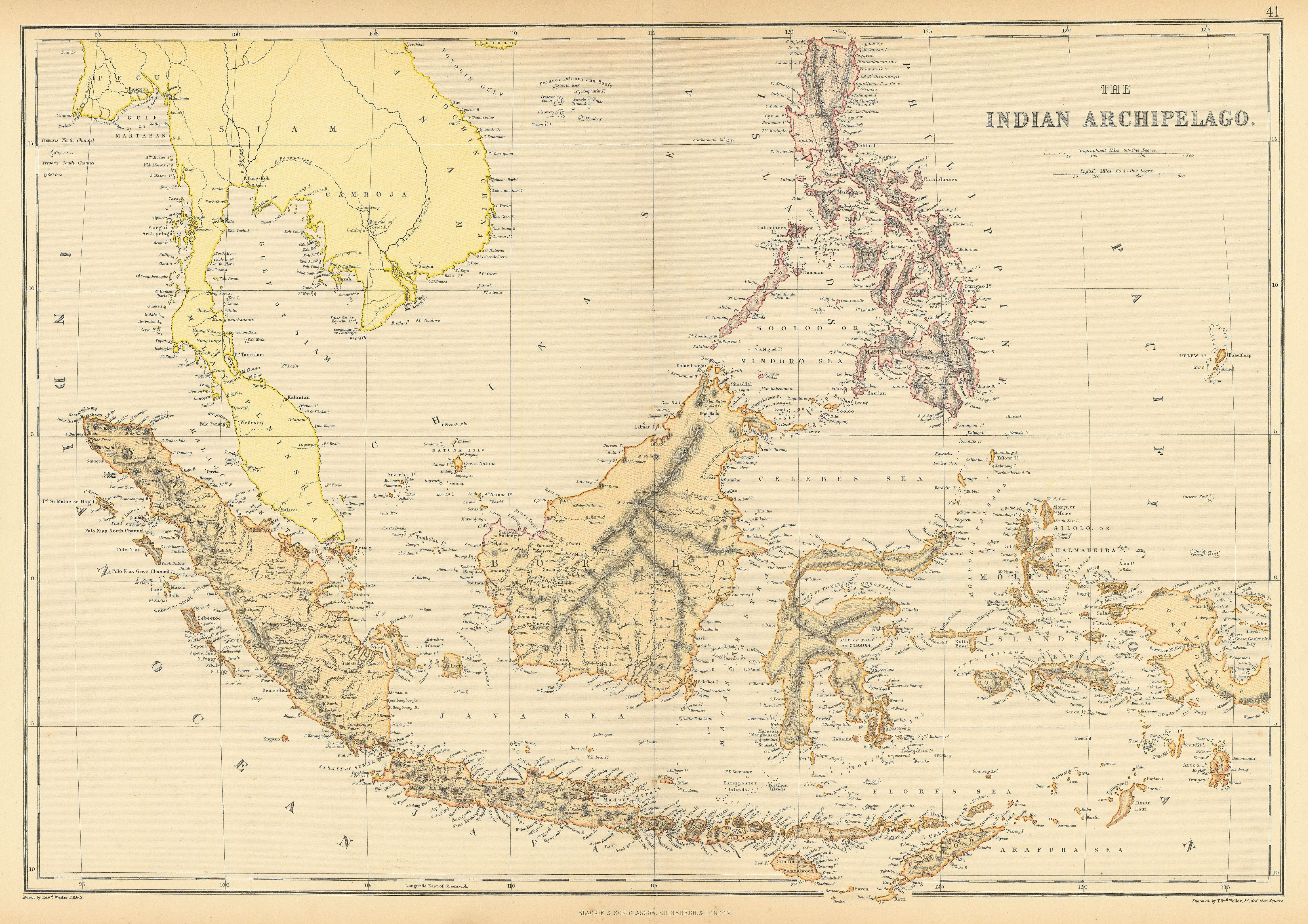 DUTCH EAST INDIES. "Indian Archipelago" Indonesia Philippines Singapore 1886 map