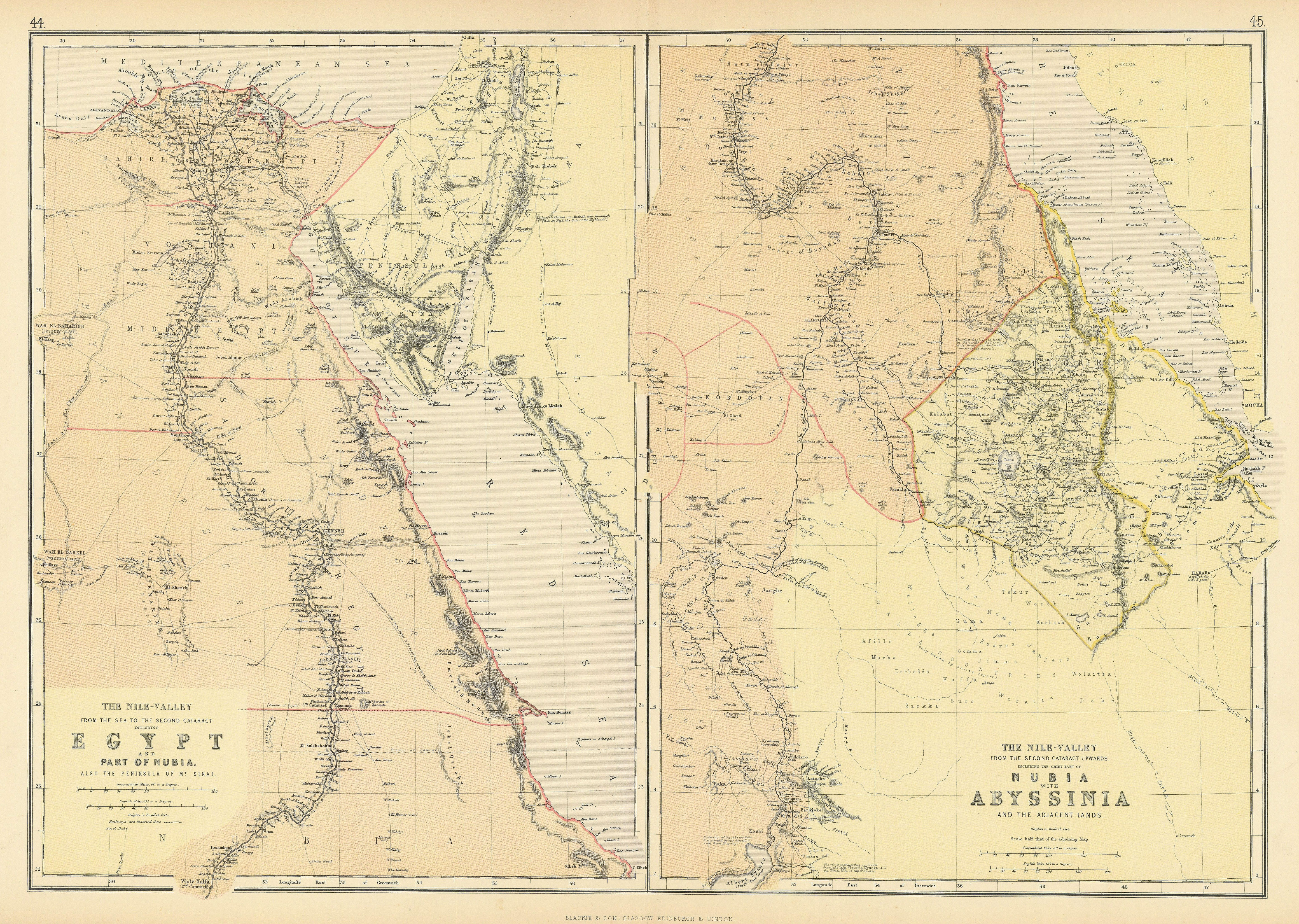 Associate Product NILE VALLEY. Upper & Lower. Egypt Sinai Nubia Sudan Abyssinia. BLACKIE 1886 map