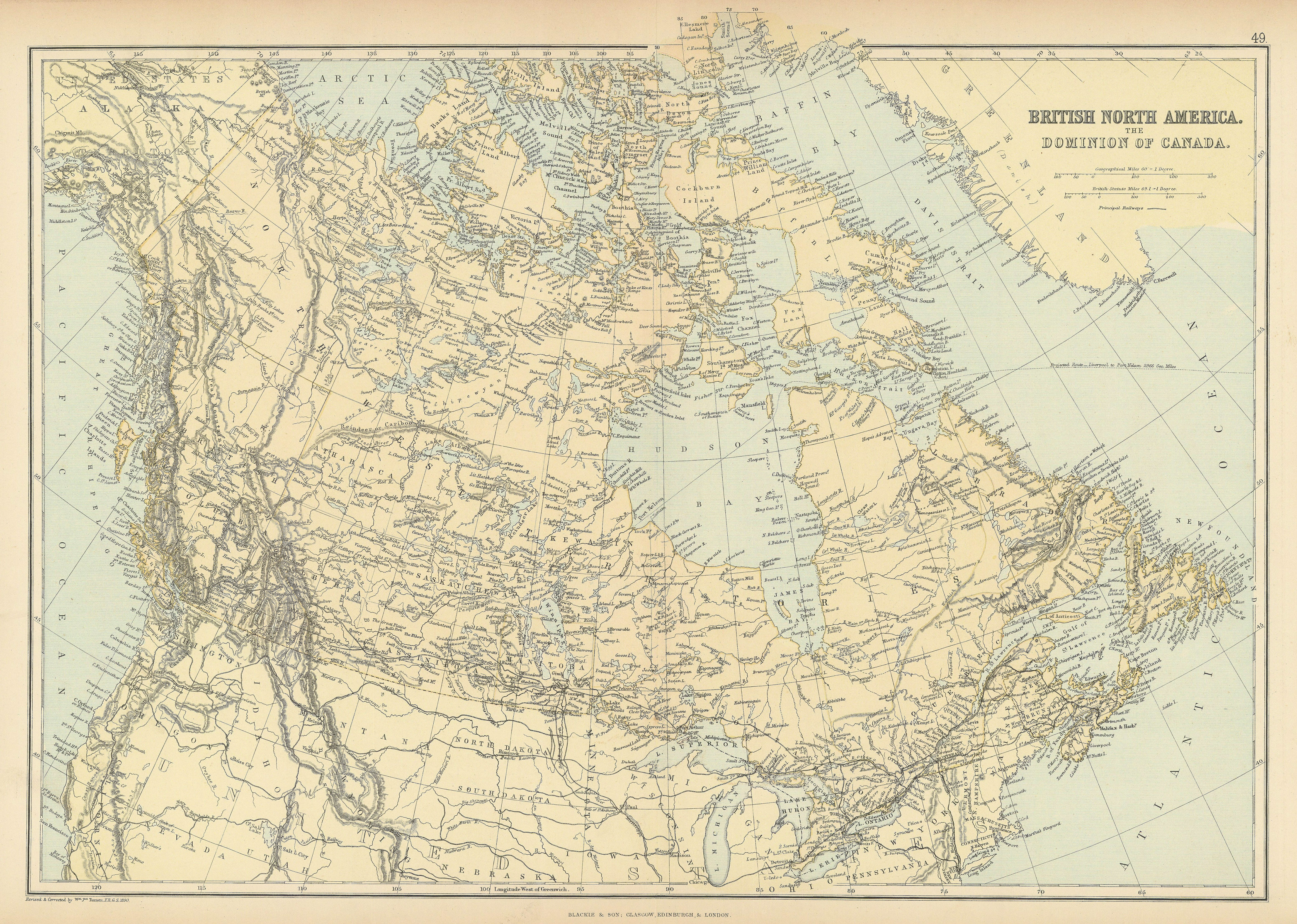 CANADA. Br. North America. Planned shipping route Liverpool-Port Nelson 1886 map