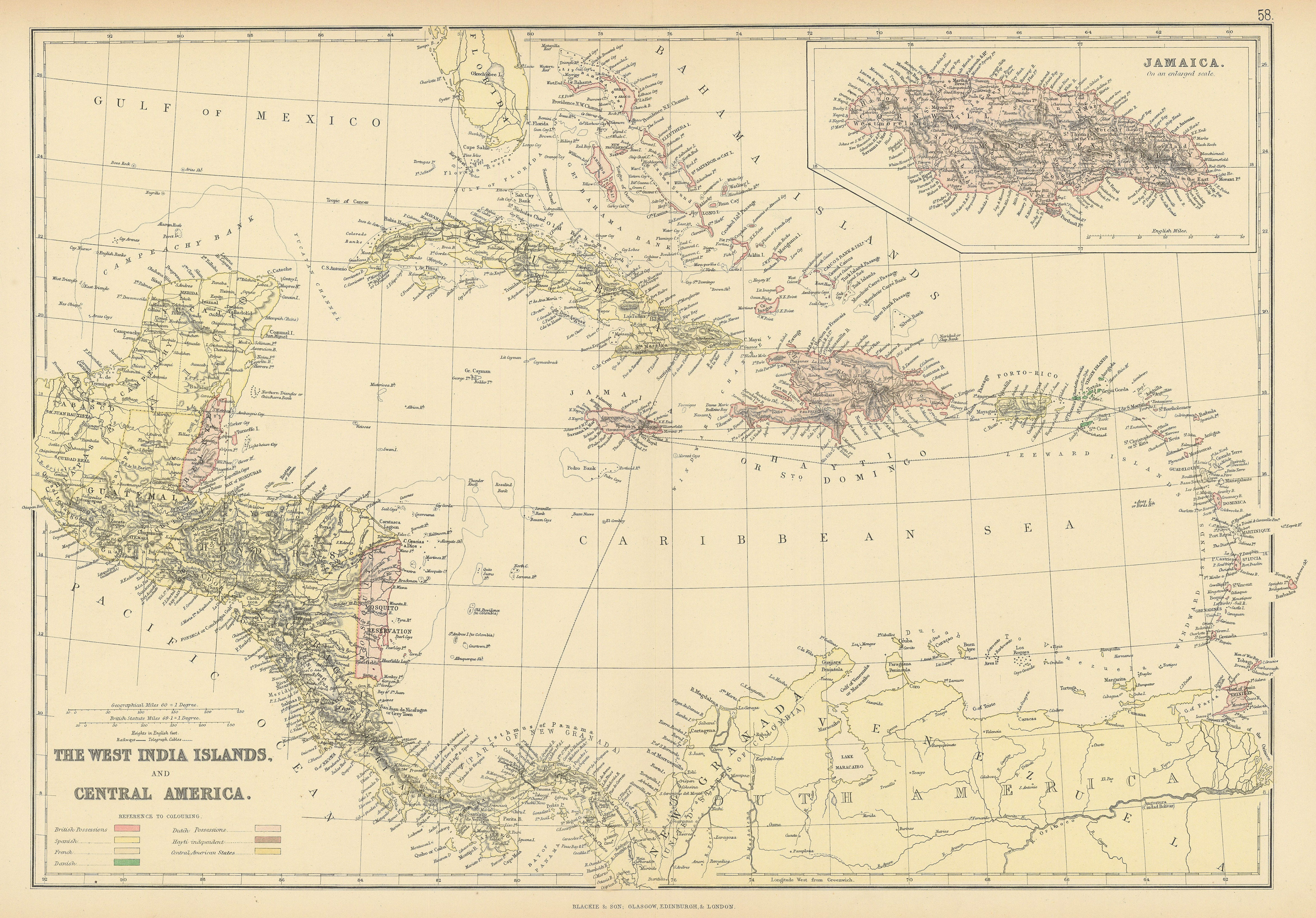 Associate Product COLONIAL CARIBBEAN. West Indies. Danish Virgin Islands.Telegraph cables 1886 map