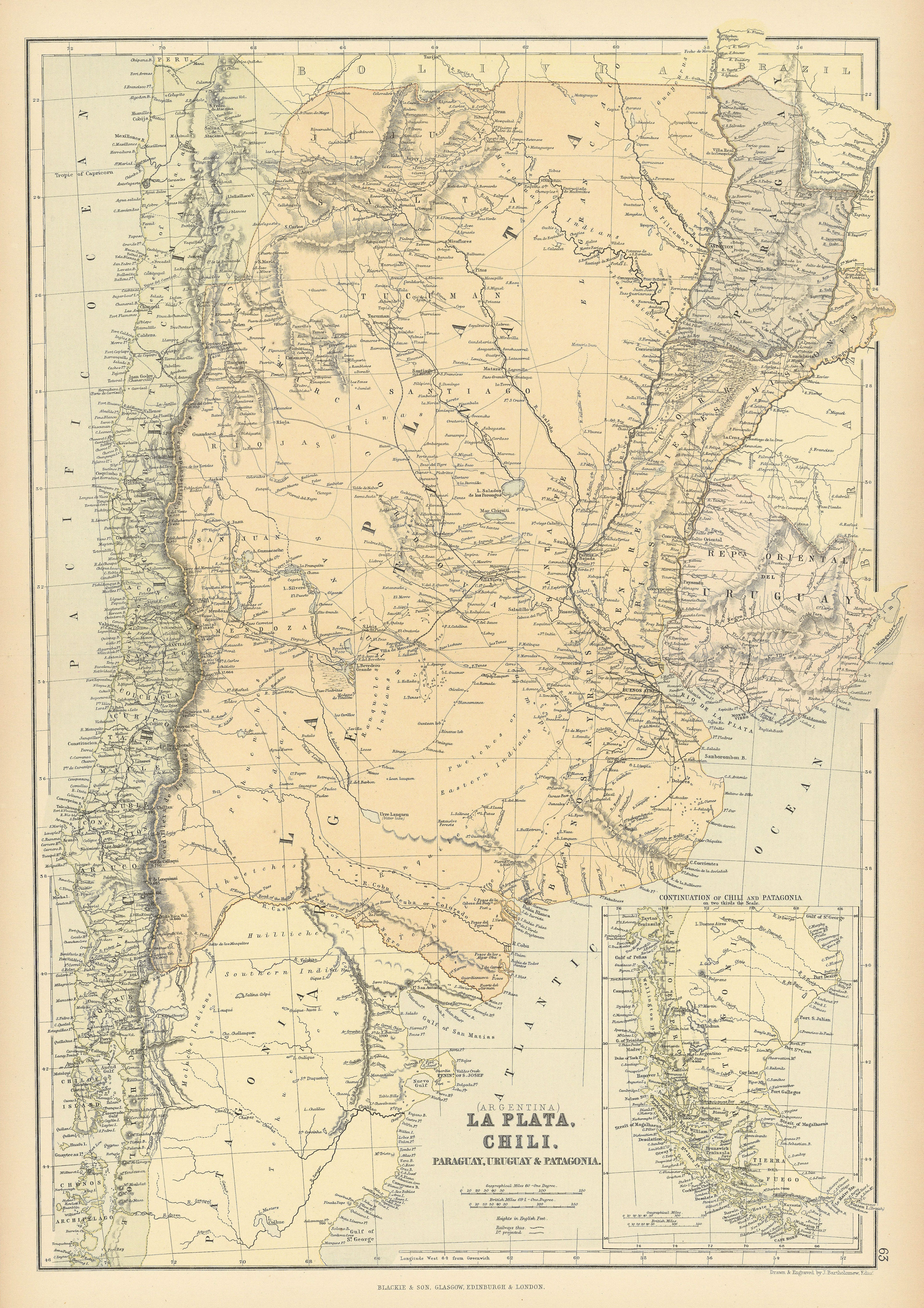 Associate Product LA PLATA. Banda Oriental del Uruguay. Paraguay w/o Gran Chaco.Argentina 1886 map