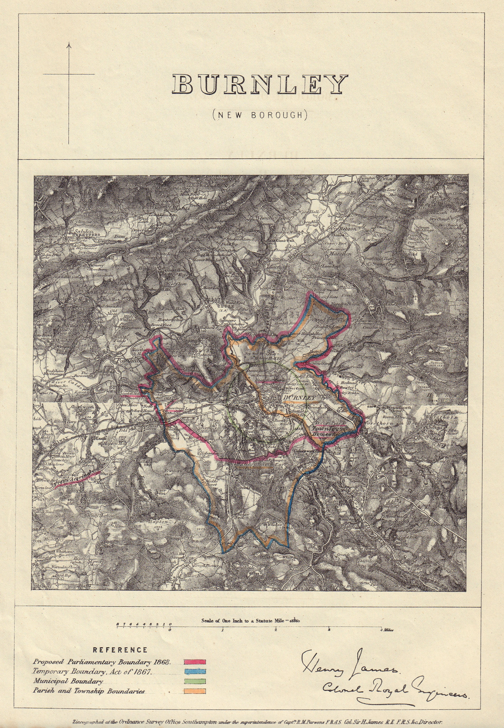 Burnley Borough, Lancashire. JAMES. PARLIAMENTARY BOUNDARY COMMISSION 1868 map