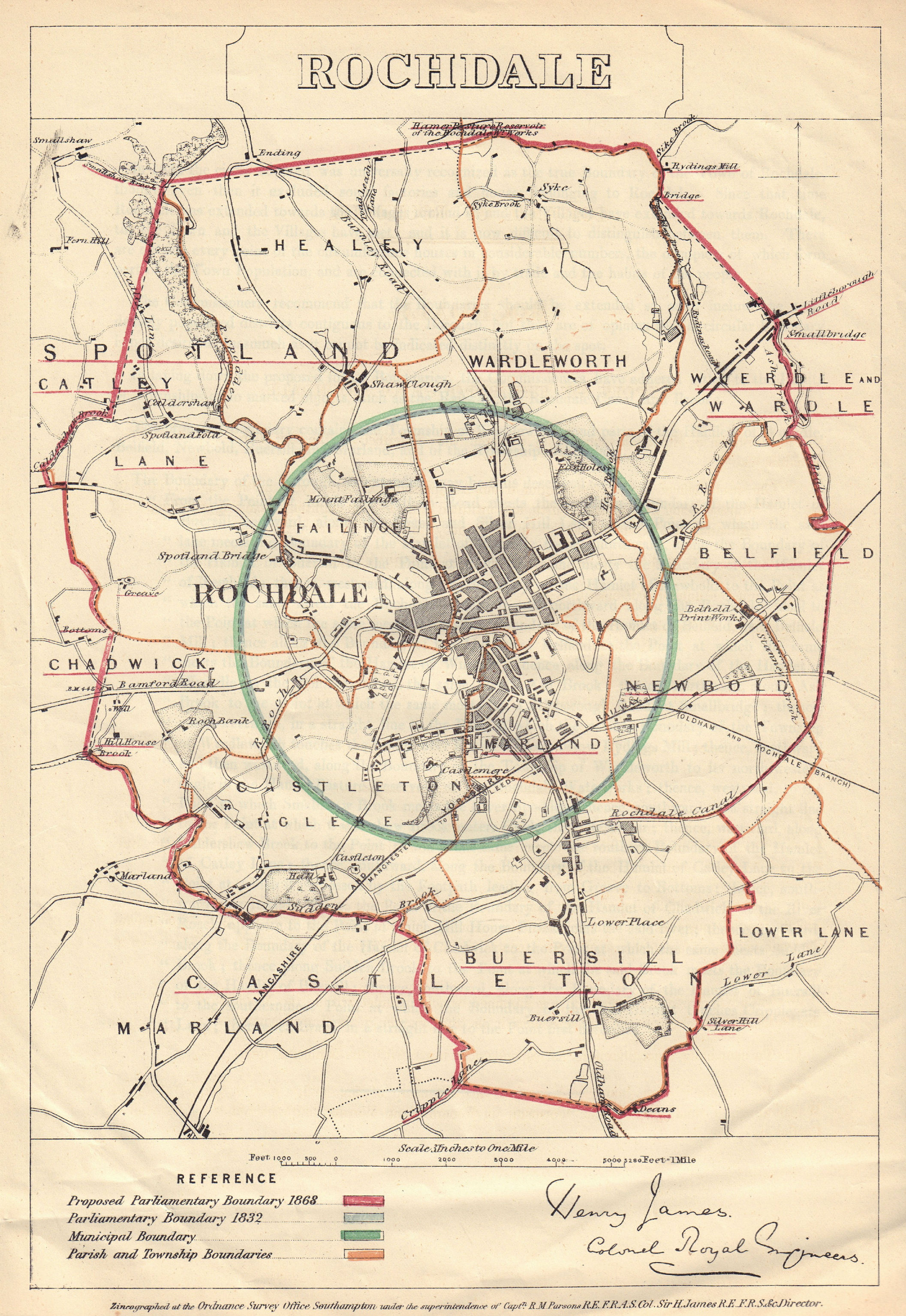 Associate Product Rochdale, Manchester. JAMES. PARLIAMENTARY BOUNDARY COMMISSION 1868 old map