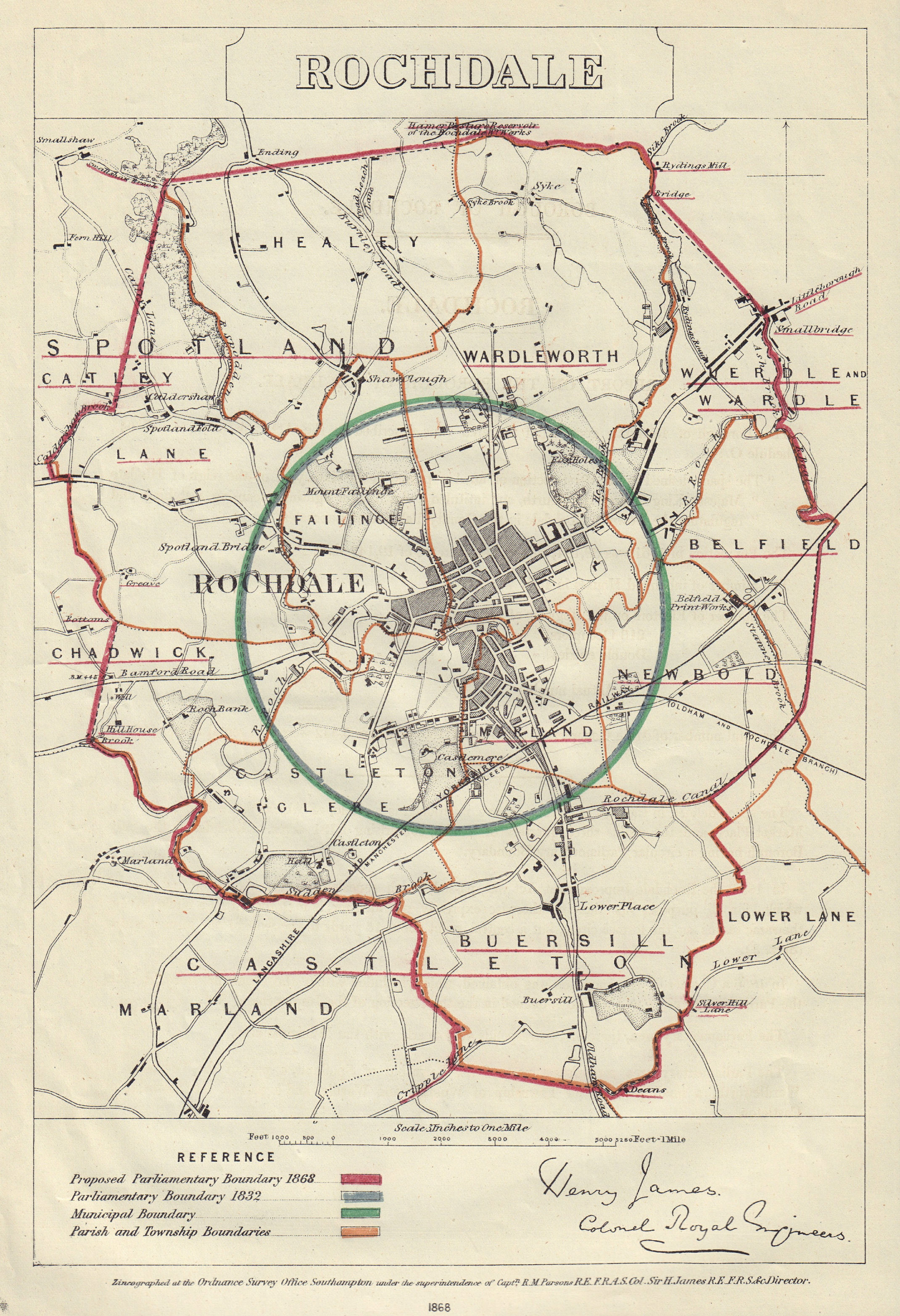 Rochdale, Manchester. JAMES. PARLIAMENTARY BOUNDARY COMMISSION 1868 old map