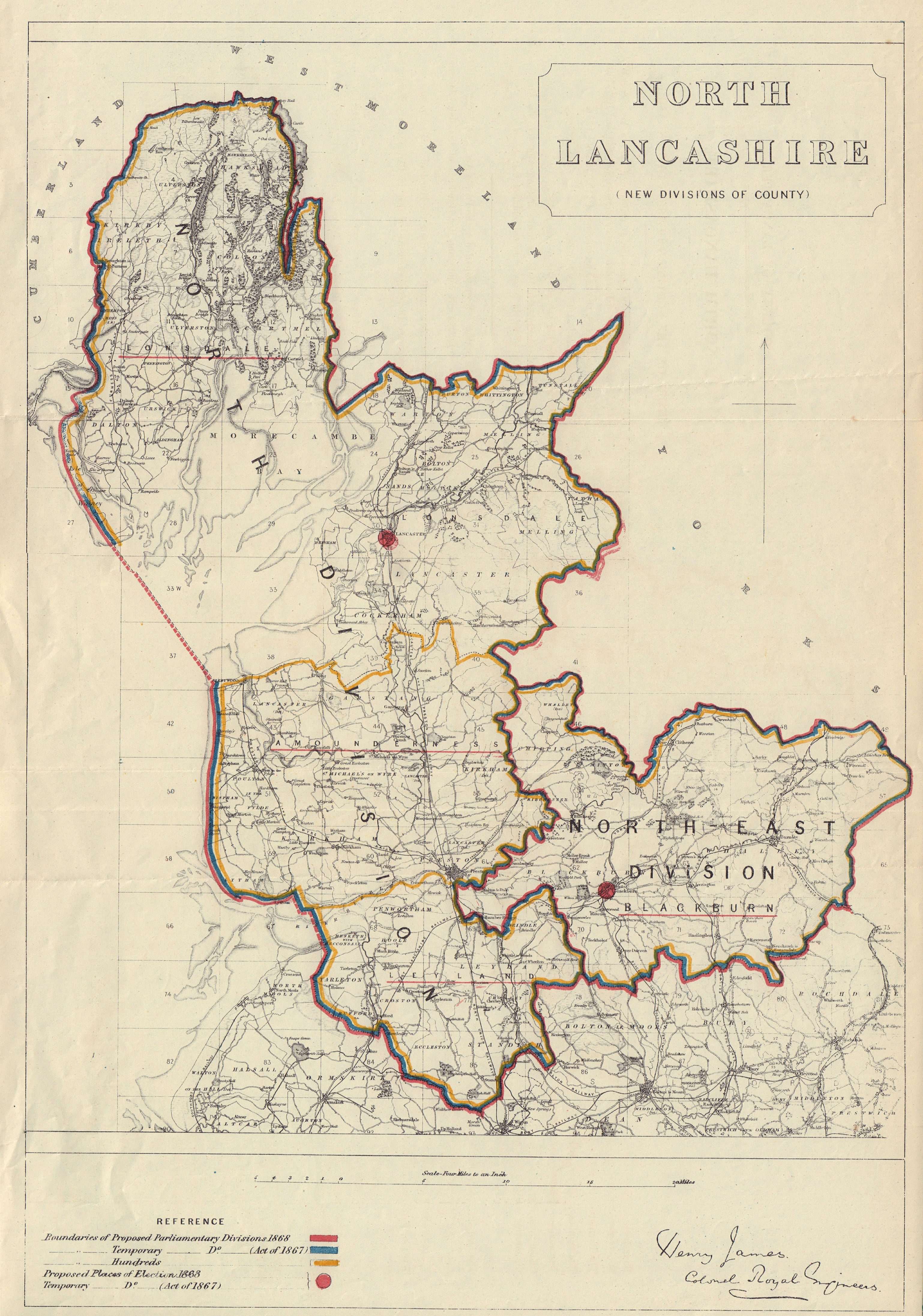 North Lancashire new divisions JAMES. PARLIAMENTARY BOUNDARY COMMISSION 1868 map