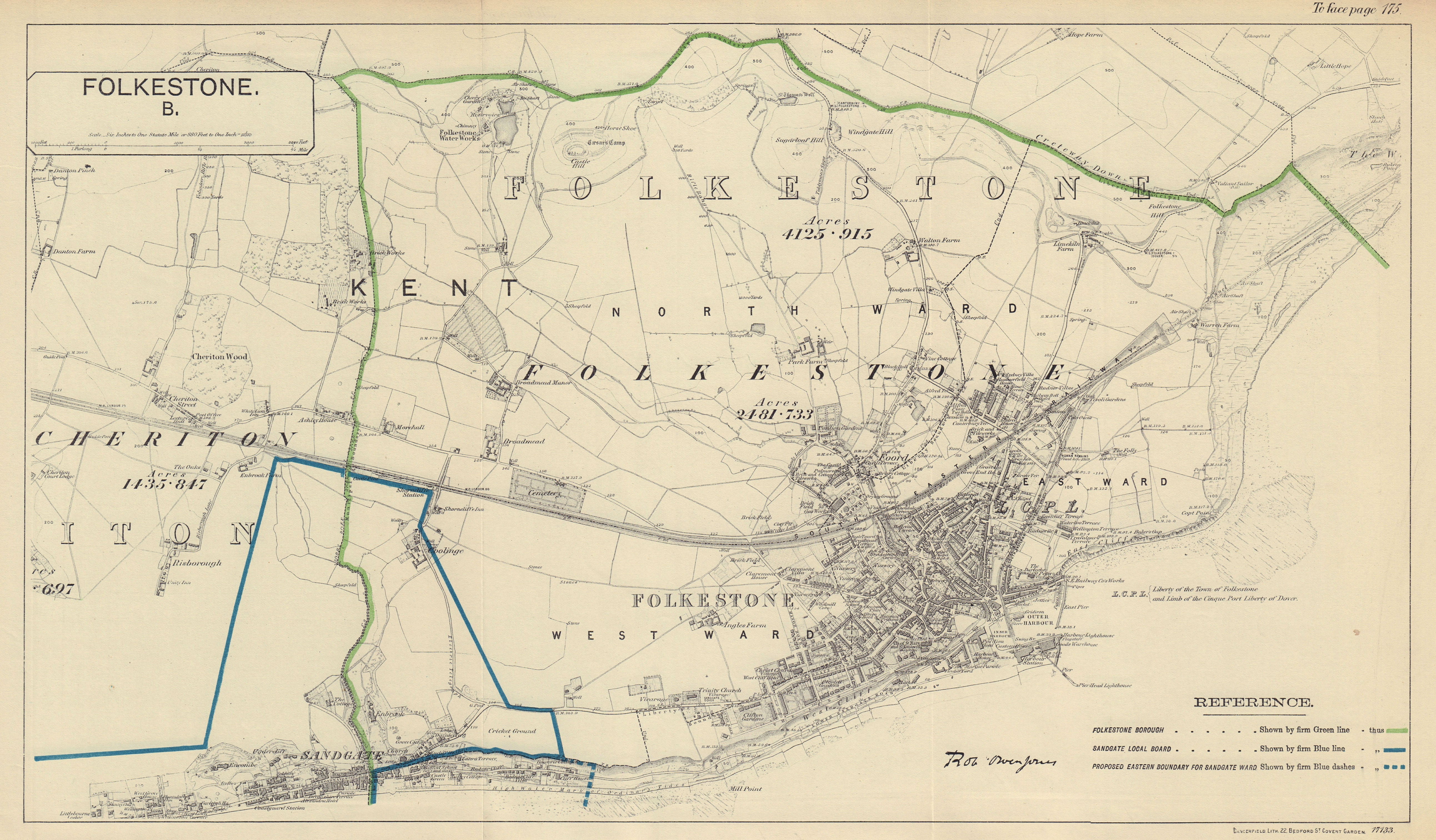 Folkestone, Kent. JONES. BOUNDARY COMMISSION 1888 old antique map plan chart