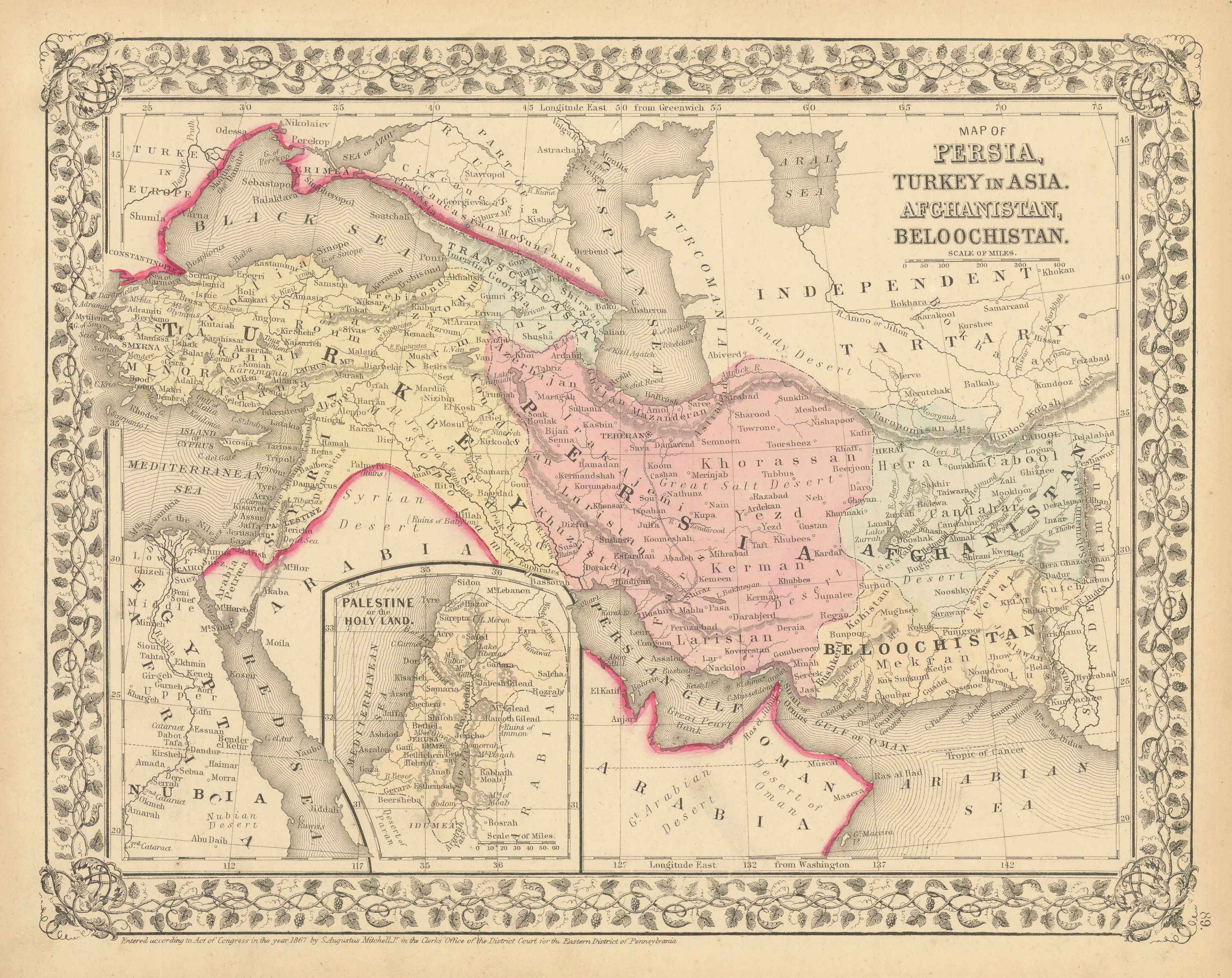 Map of Persia, Turkey in Asia, Afghanistan, Beloochistan. MITCHELL 1869