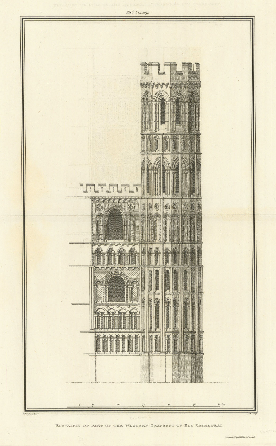 Elevation of part of the Western Transept of Ely Cathedral. SMIRKE 1810 print
