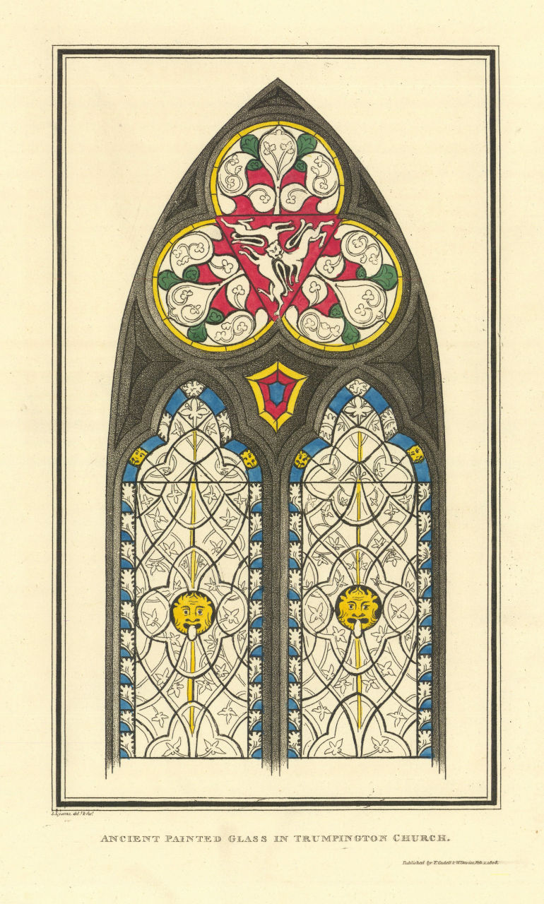 Associate Product Ancient painted glass in Trumpington Church. LYSONS 1810 old antique print