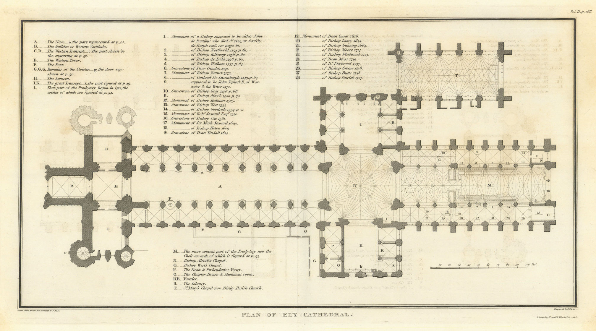 Plan of Ely Cathedral. NASH 1810 old antique vintage map chart