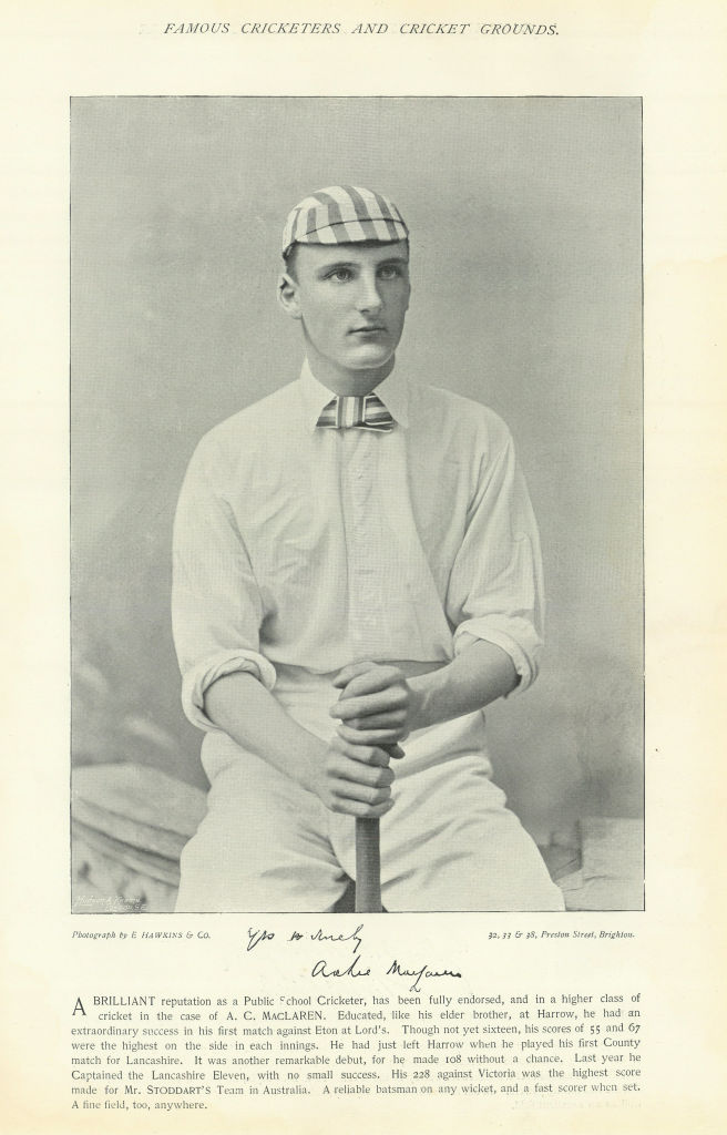 Archibald Maclaren. Batsman. England Captain. Lancashire cricketer 1895 print